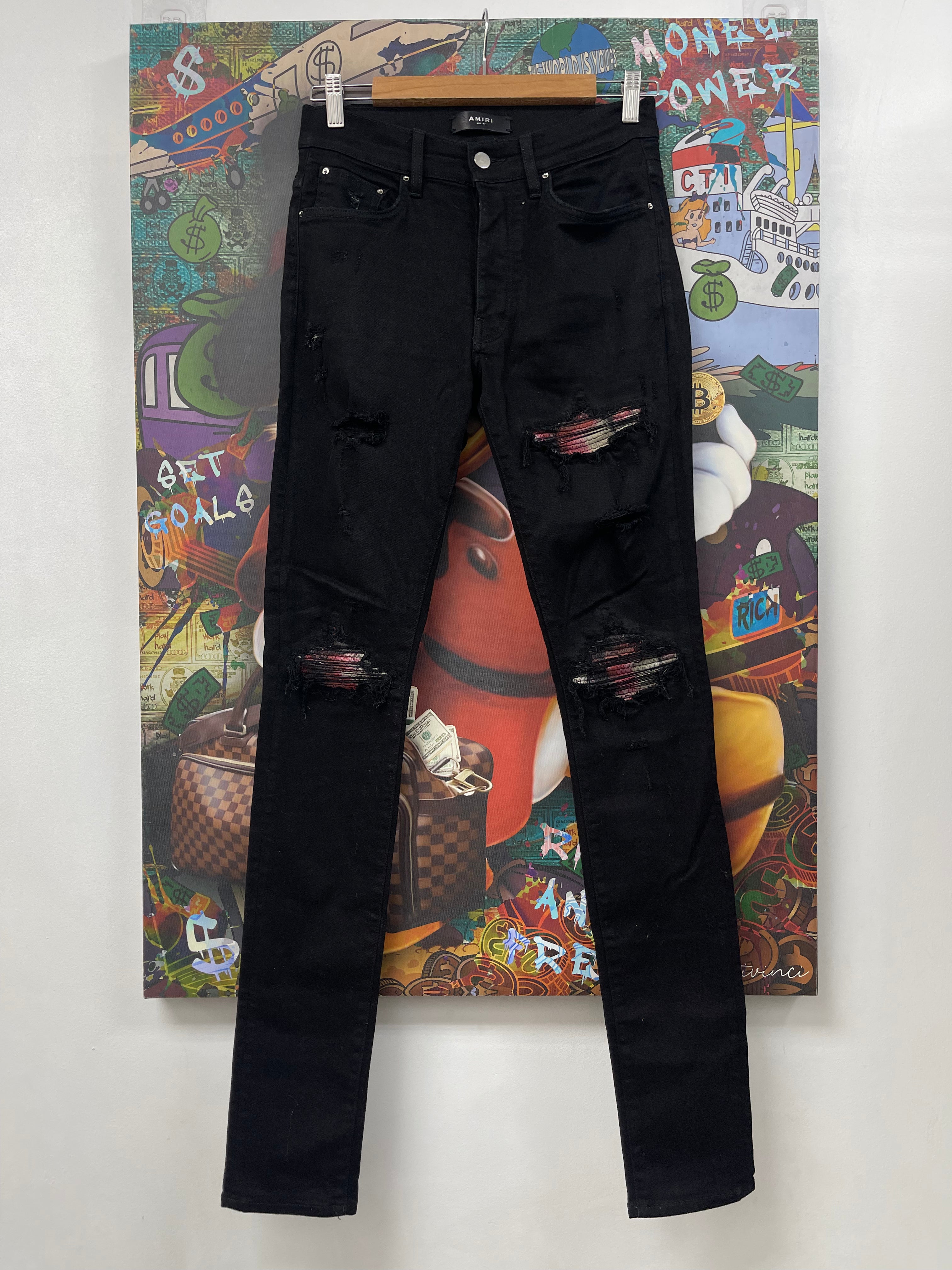 Amiri MX1 Black White Pink Patch Jeans