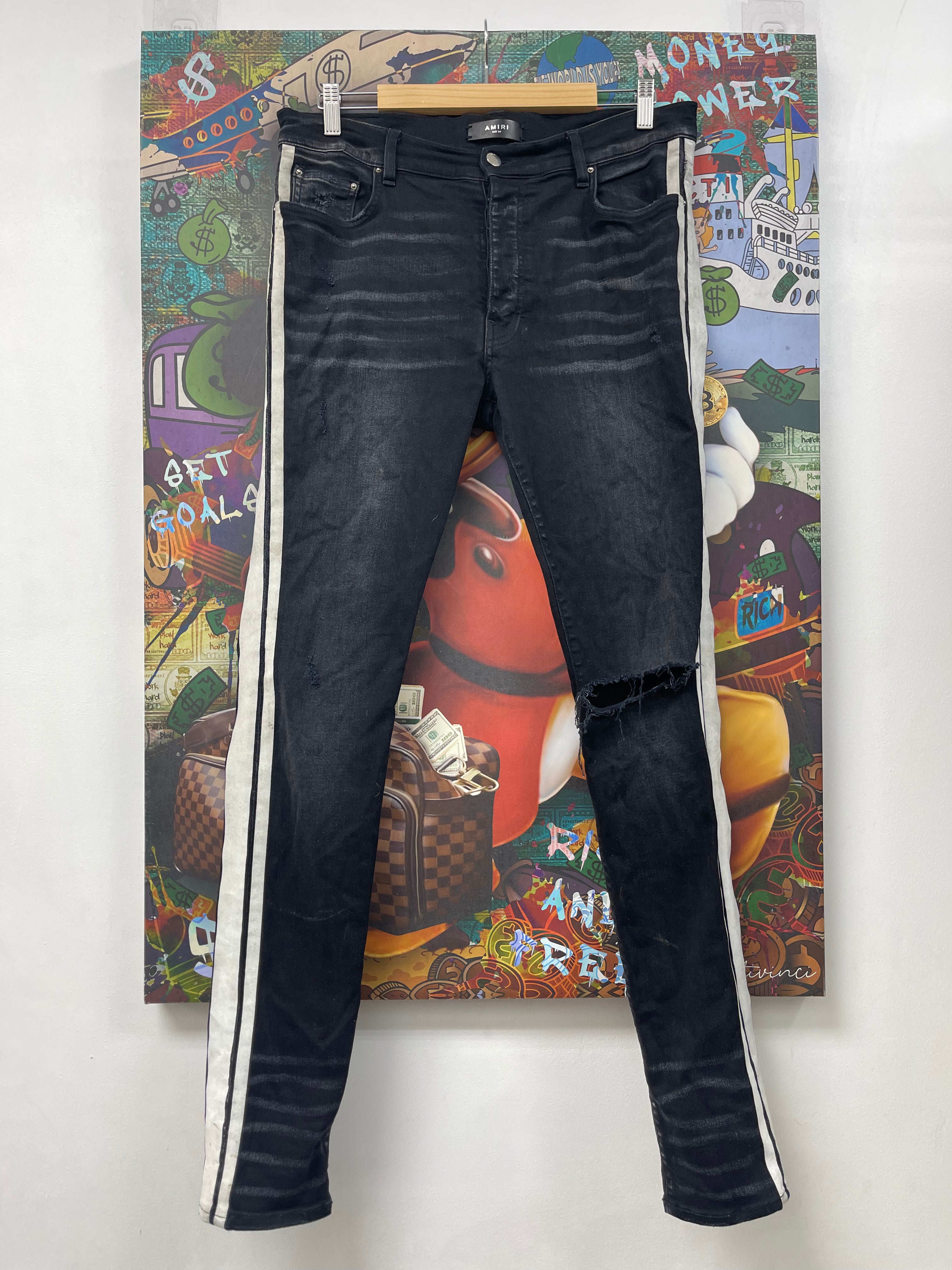Amiri Black Wash White Stripe Jeans