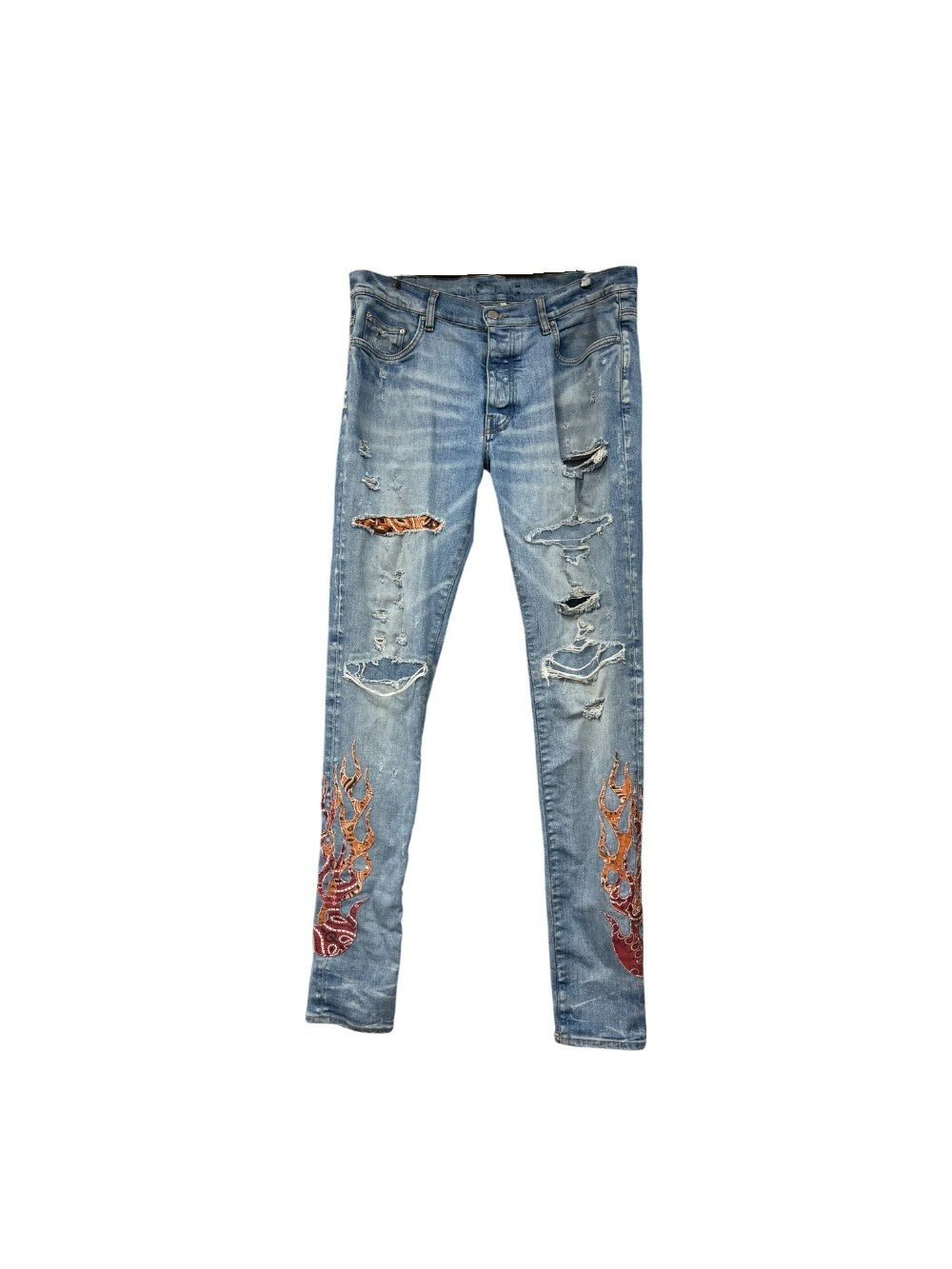 Amiri Paisley Flames Light Wash & Orange Jeans