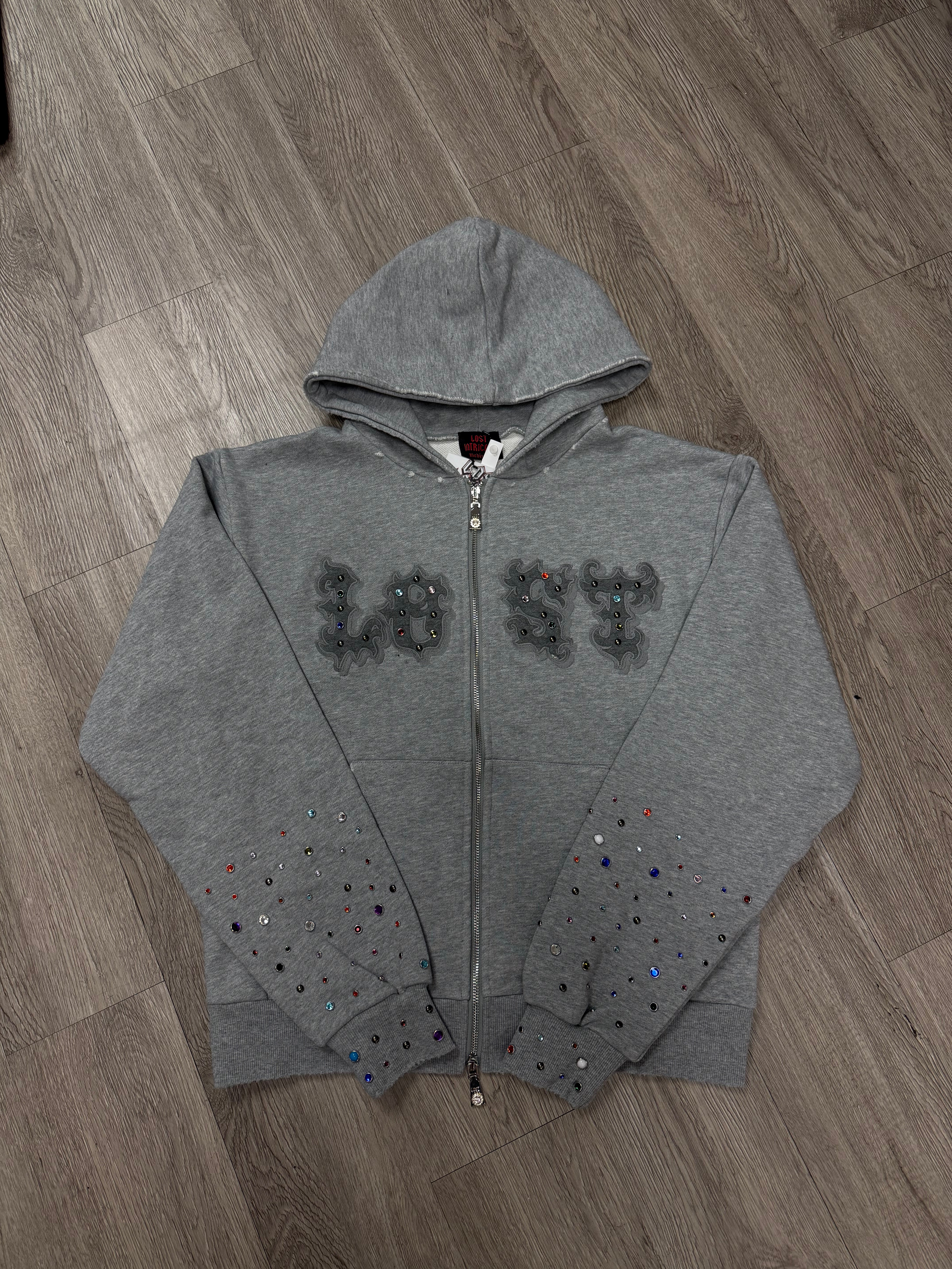Lost Intricacy Light Grey Patch Zip Up
