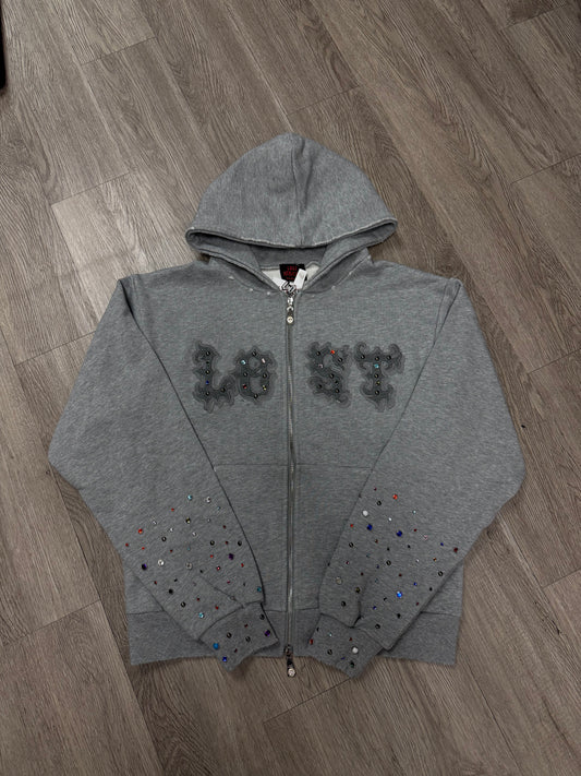 Lost Intricacy Light Grey Patch Zip Up