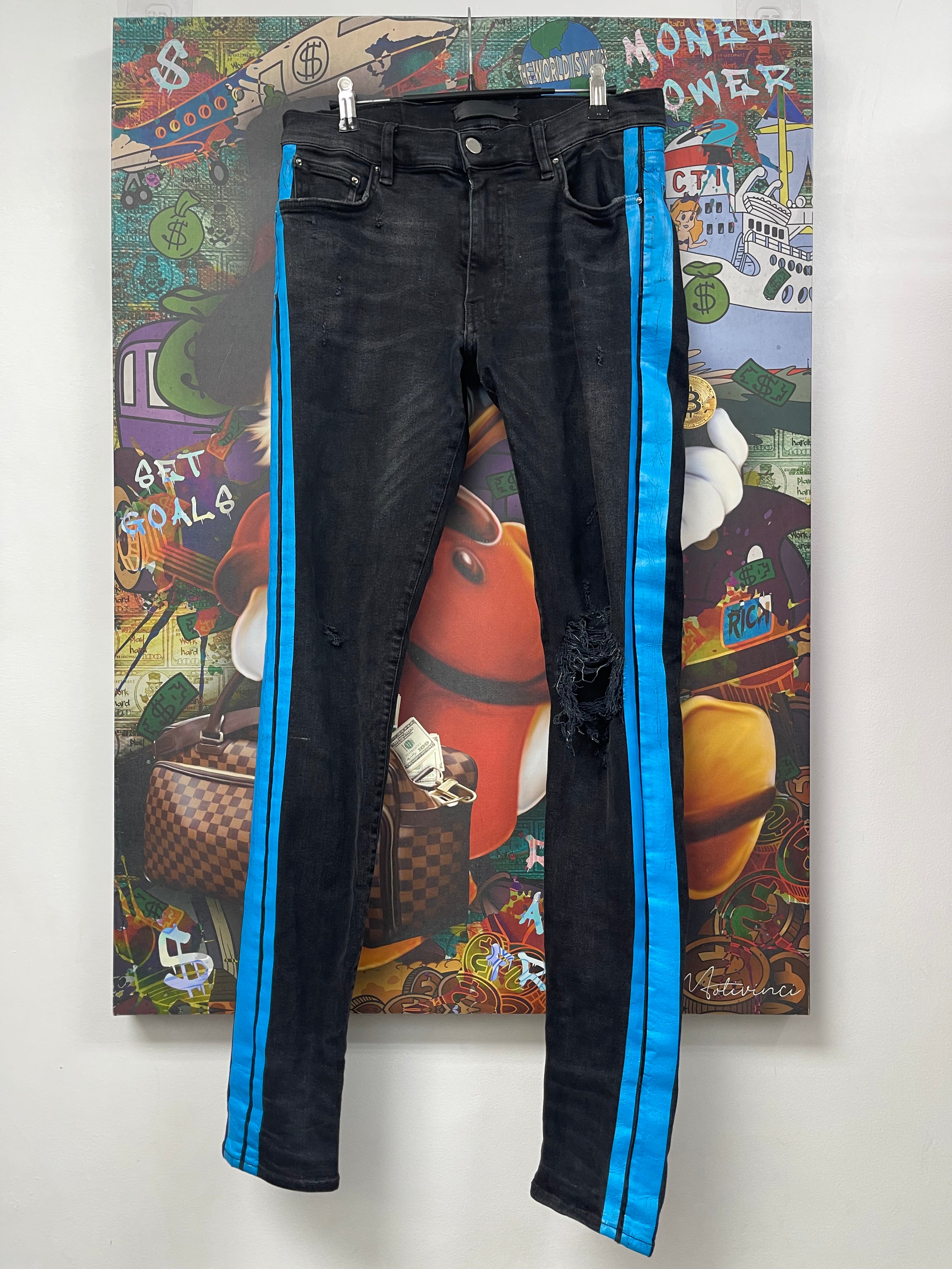 Amiri Black Wash Blue Stripe Jeans