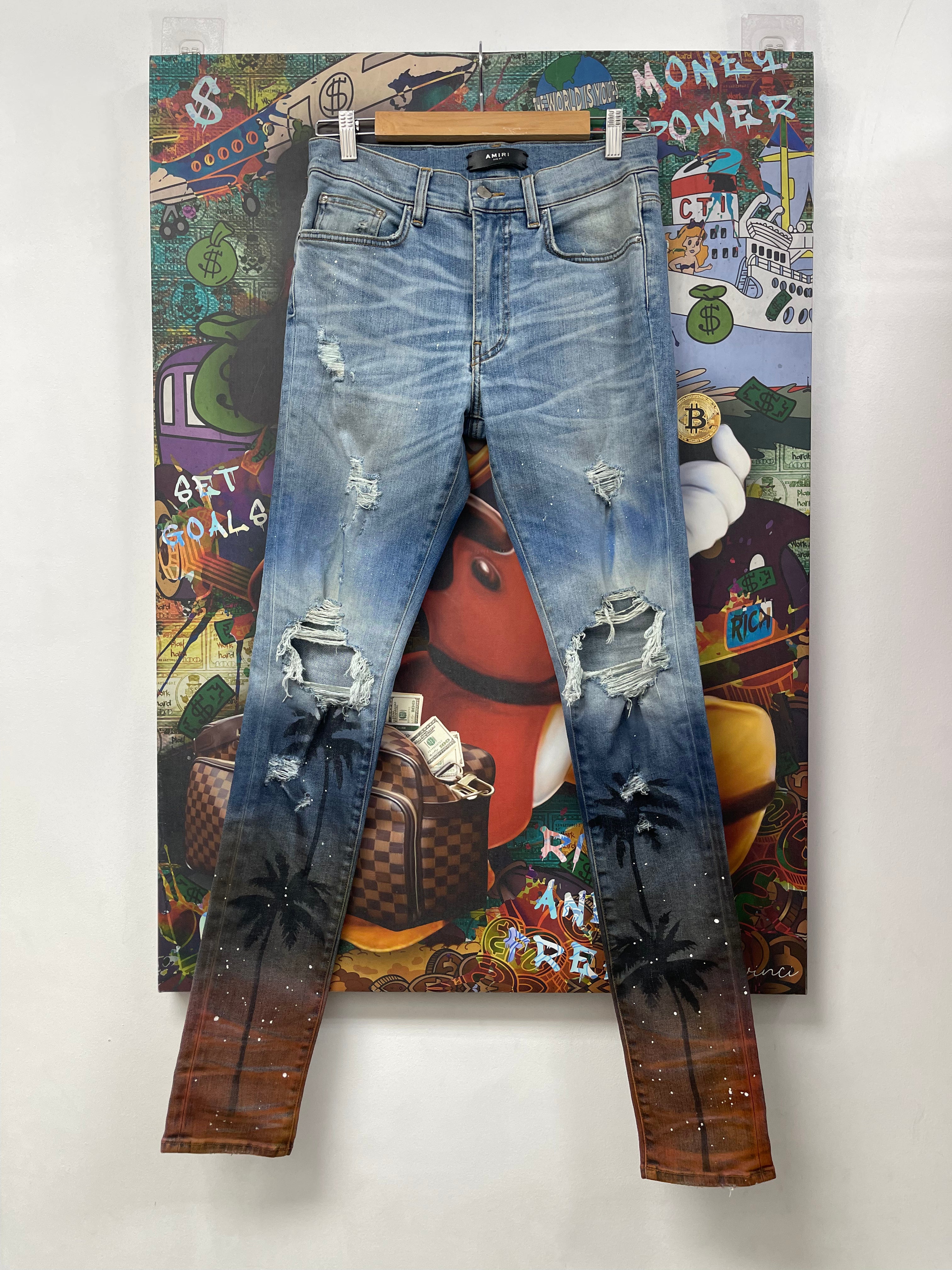 Amiri Light Wash Palm Tree Jeans