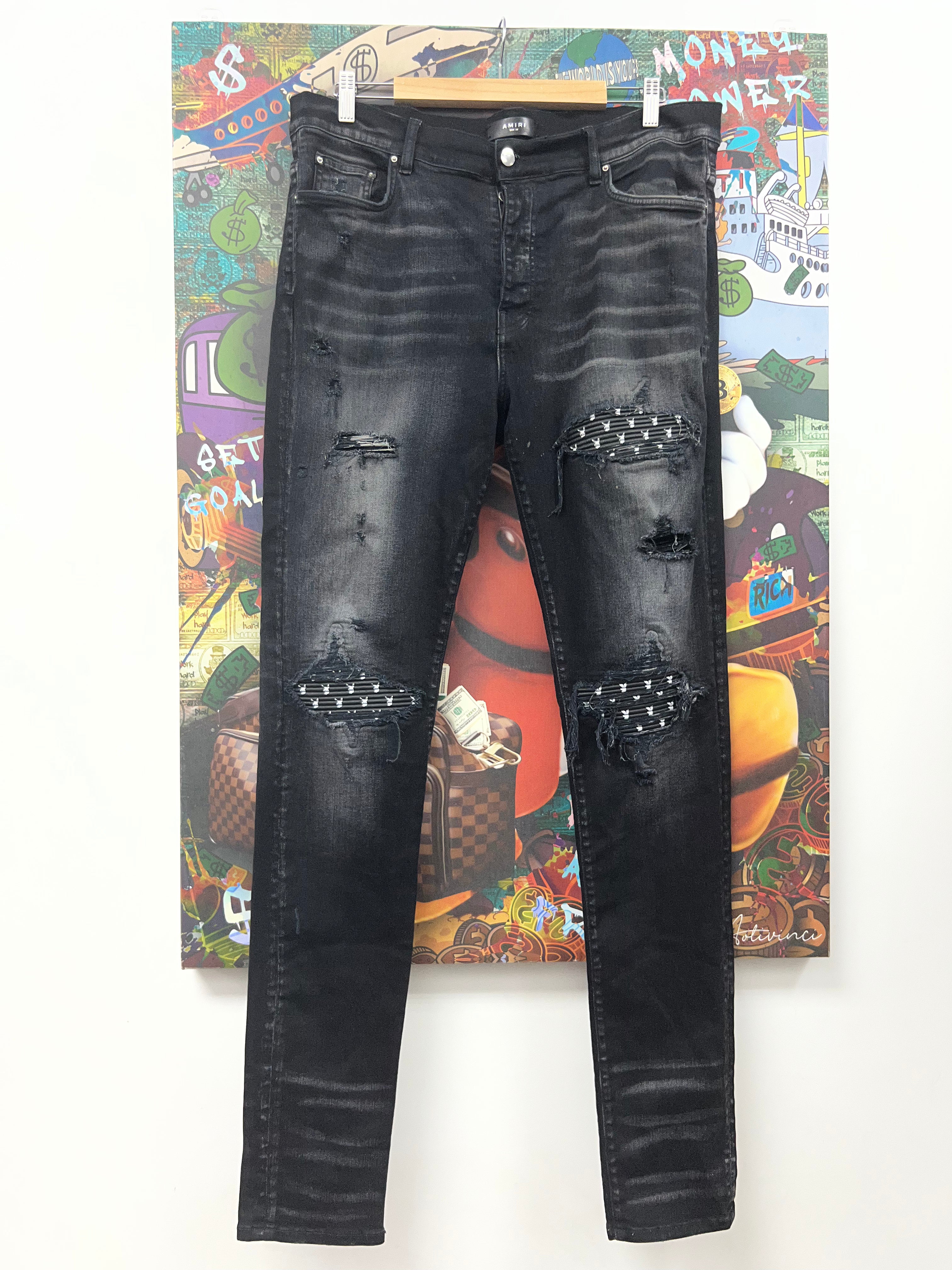Amiri MX1 Black Wash Black Playboy Patch Jeans