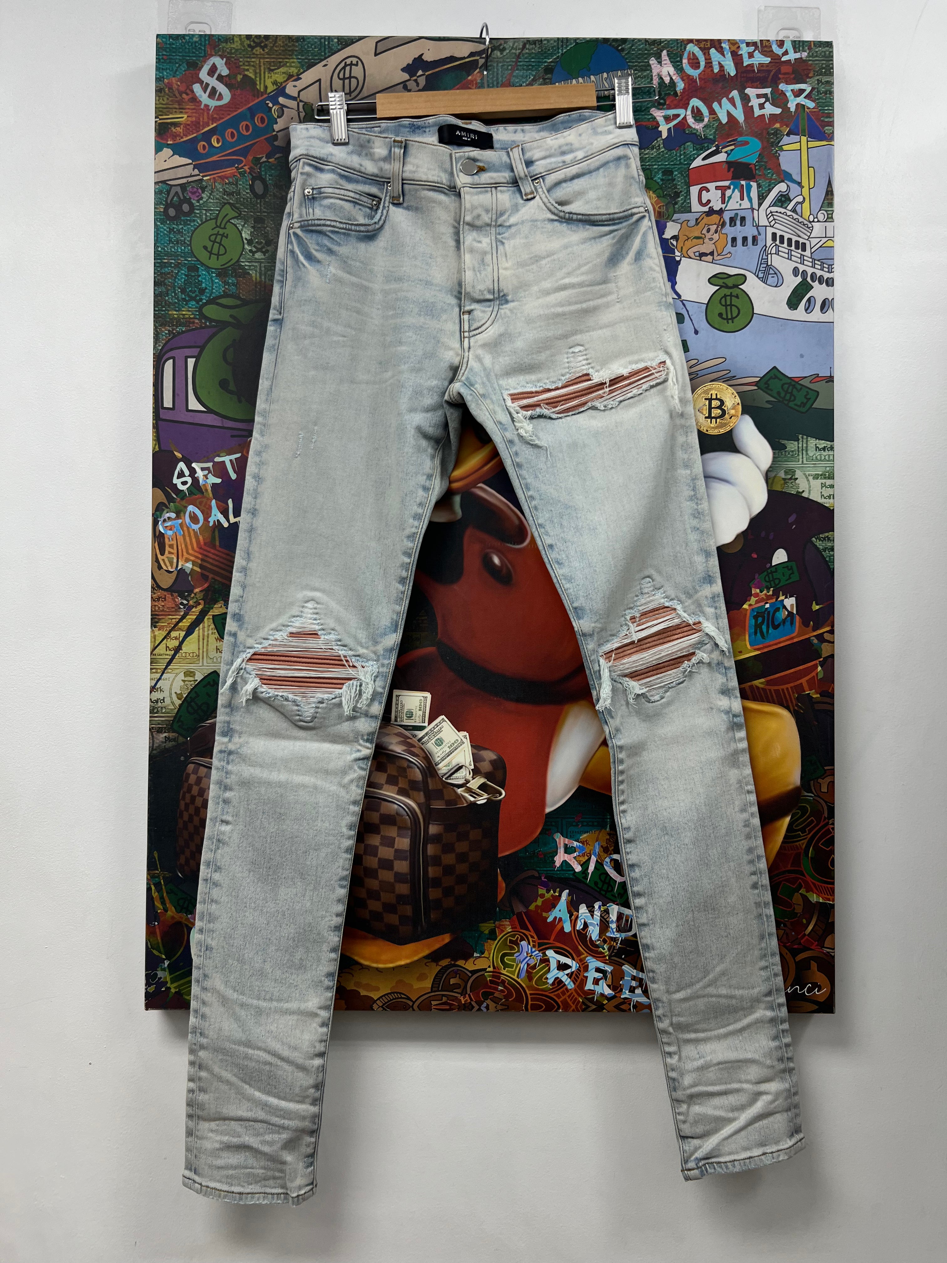 Amiri MX1 Light Wash Deep Pink Ultrasuede Jeans