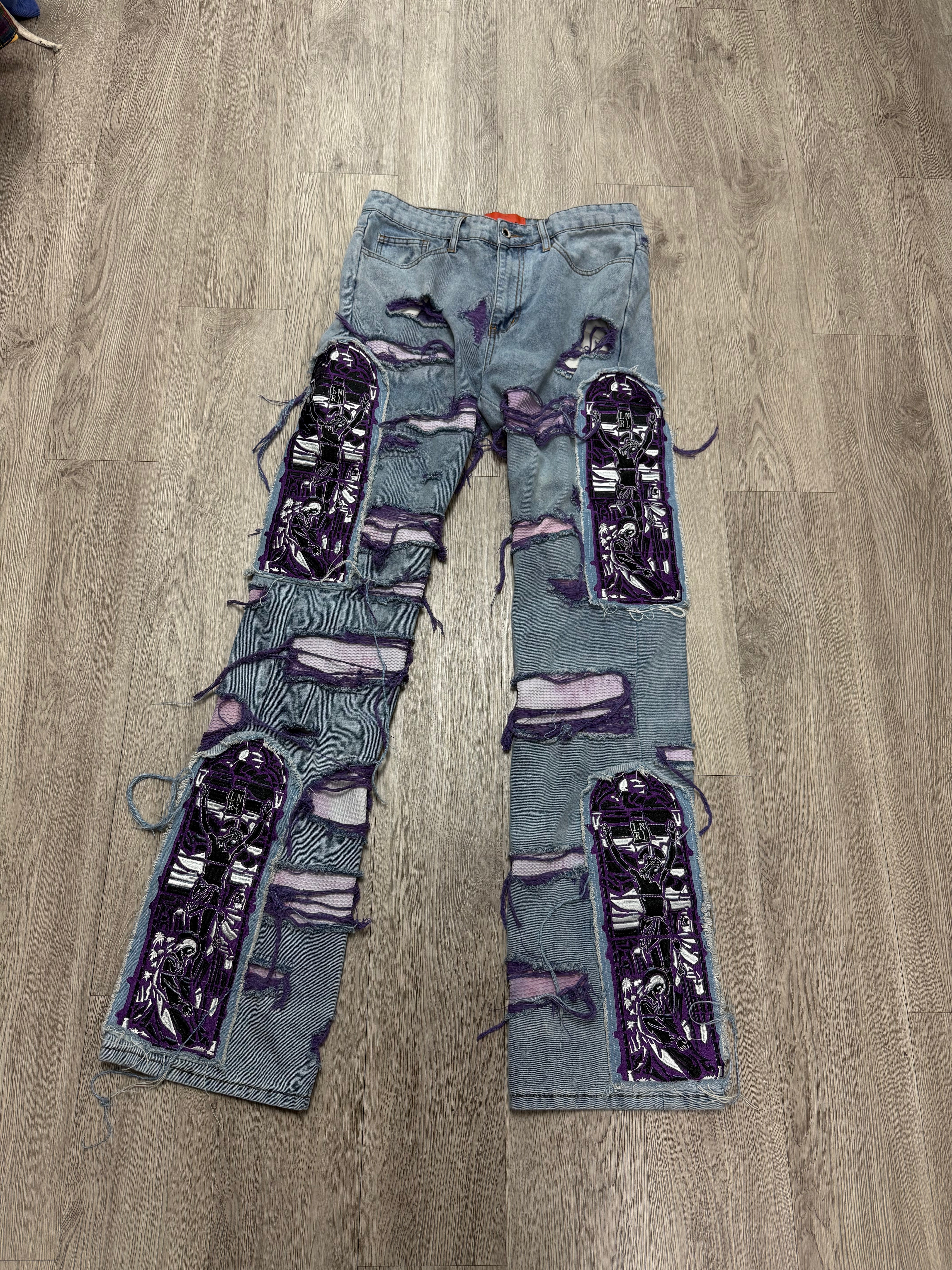 WDW Light Wash Purple Patch Distressed Denim Used