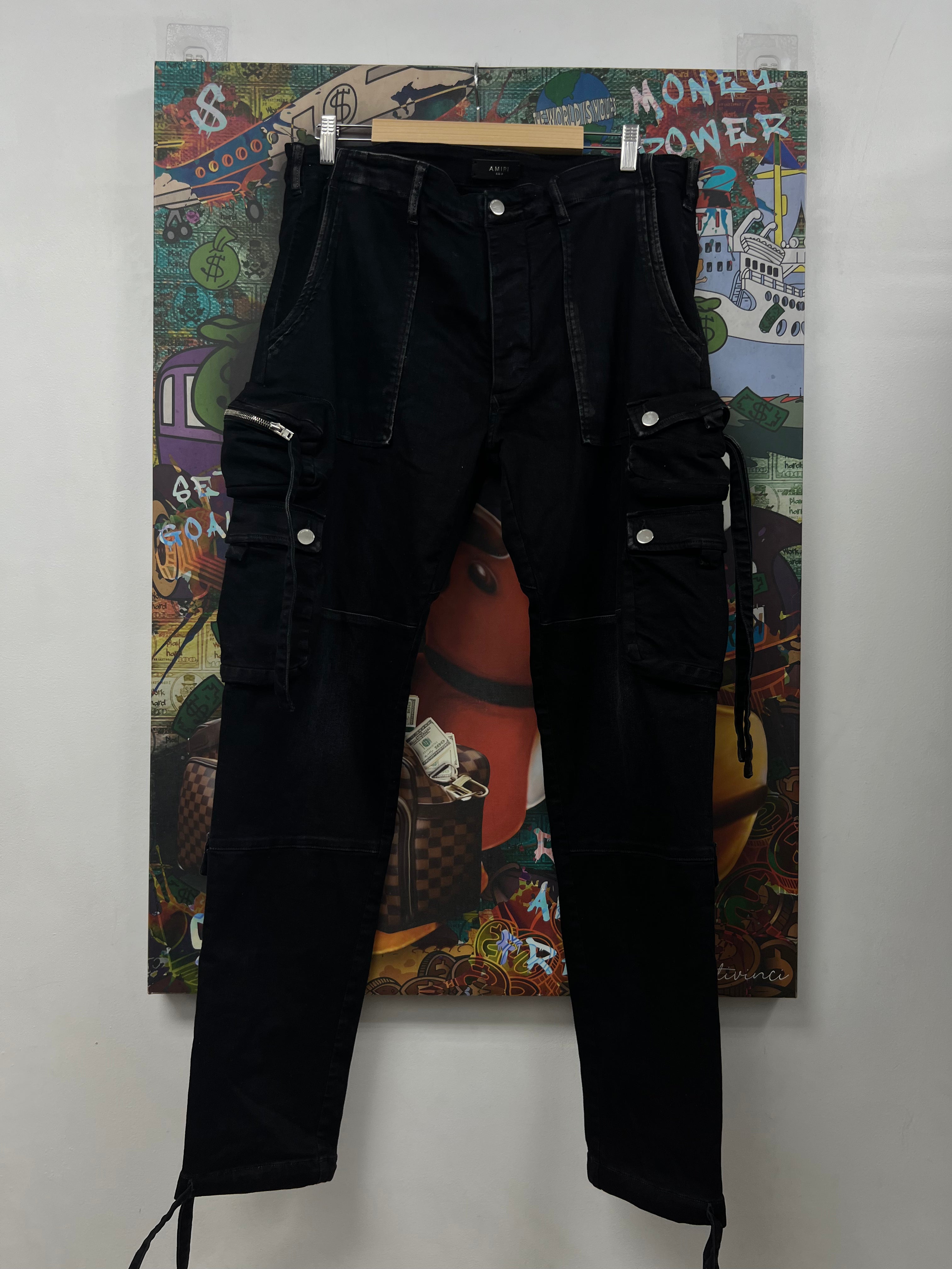 Amiri Black Wash Denim Cargo Cargo Pants