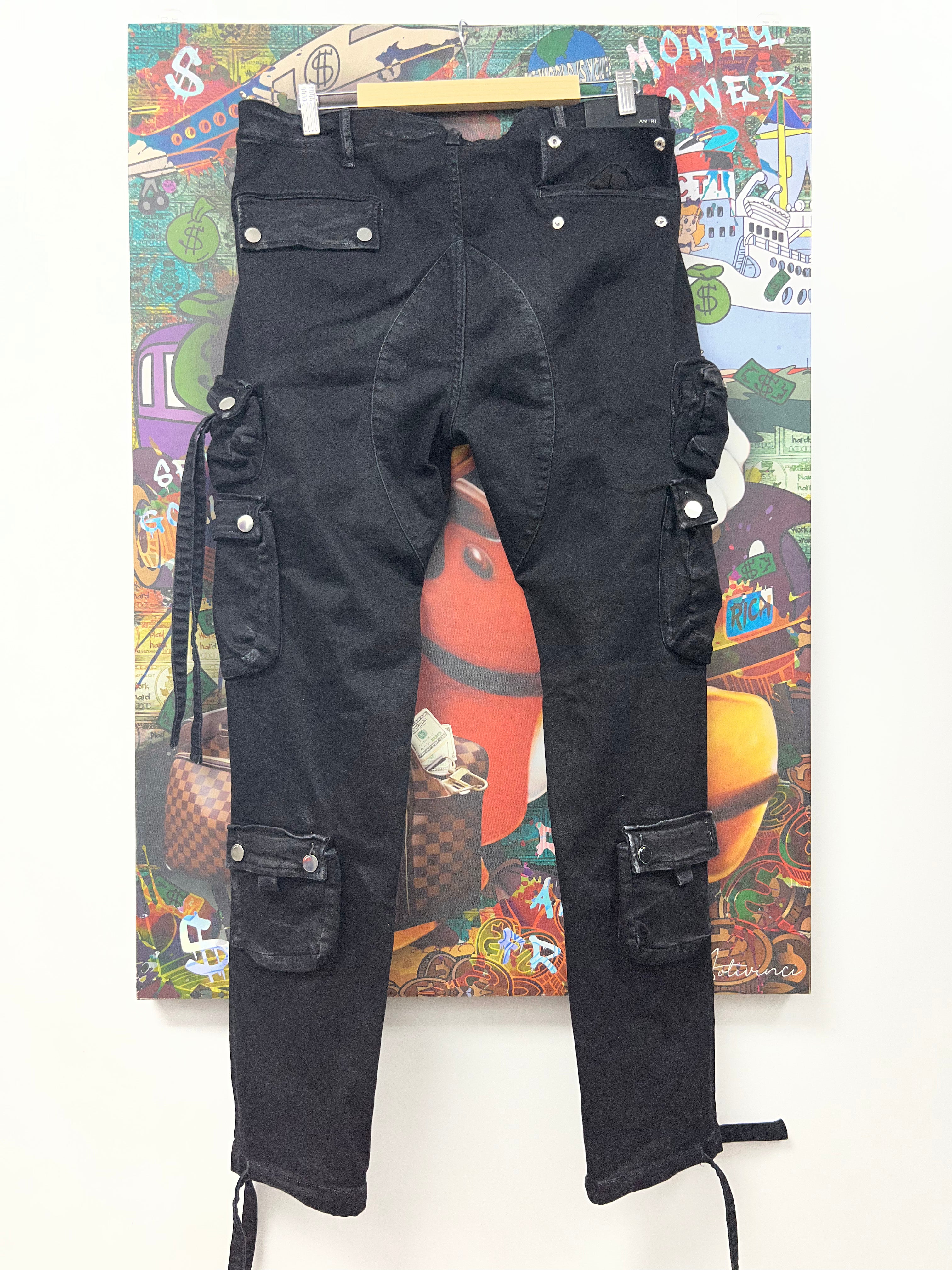 Amiri Black Wash Denim Cargo Cargo Pants