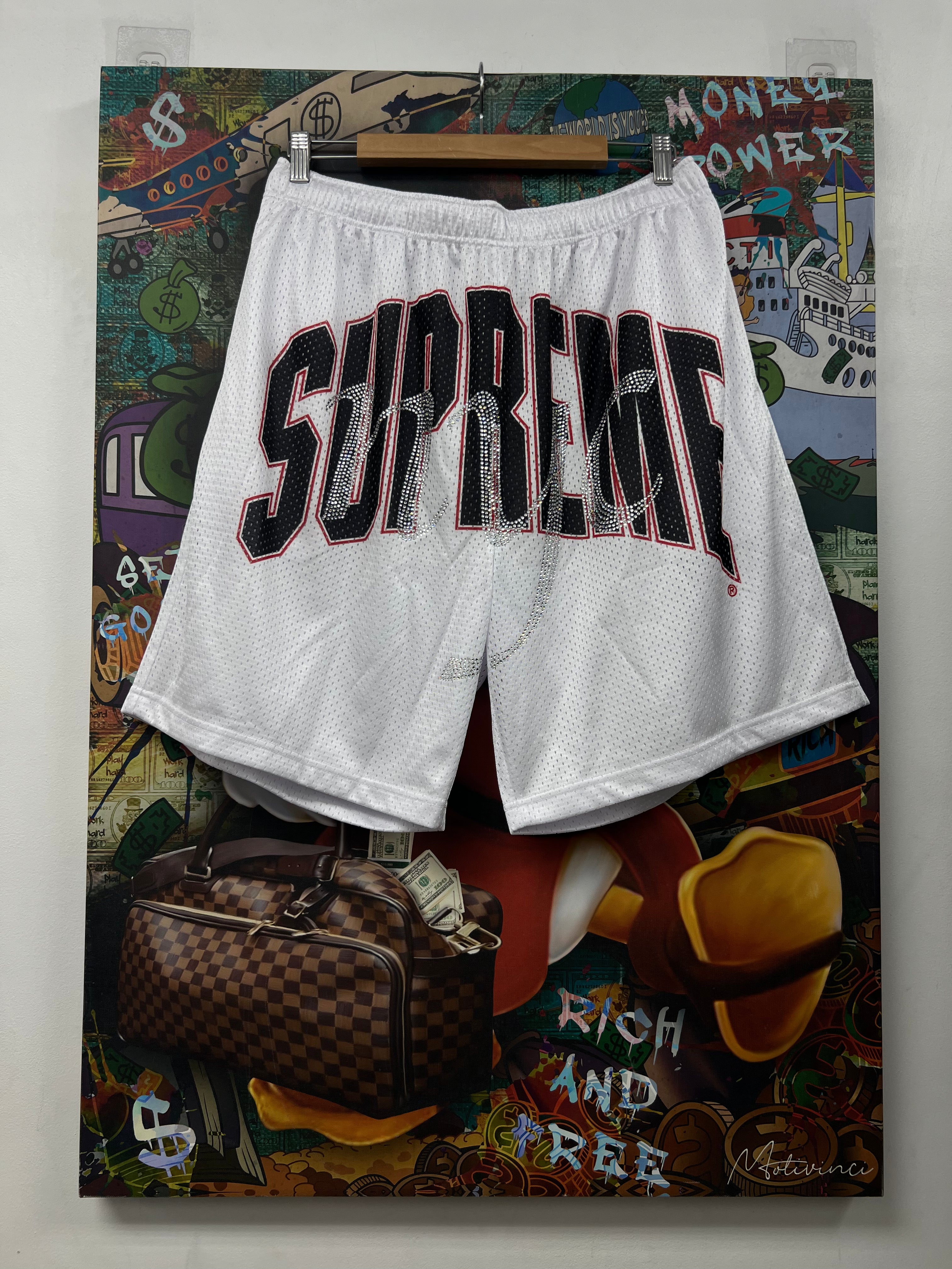 Supreme White NYC Rhinestone Shorts