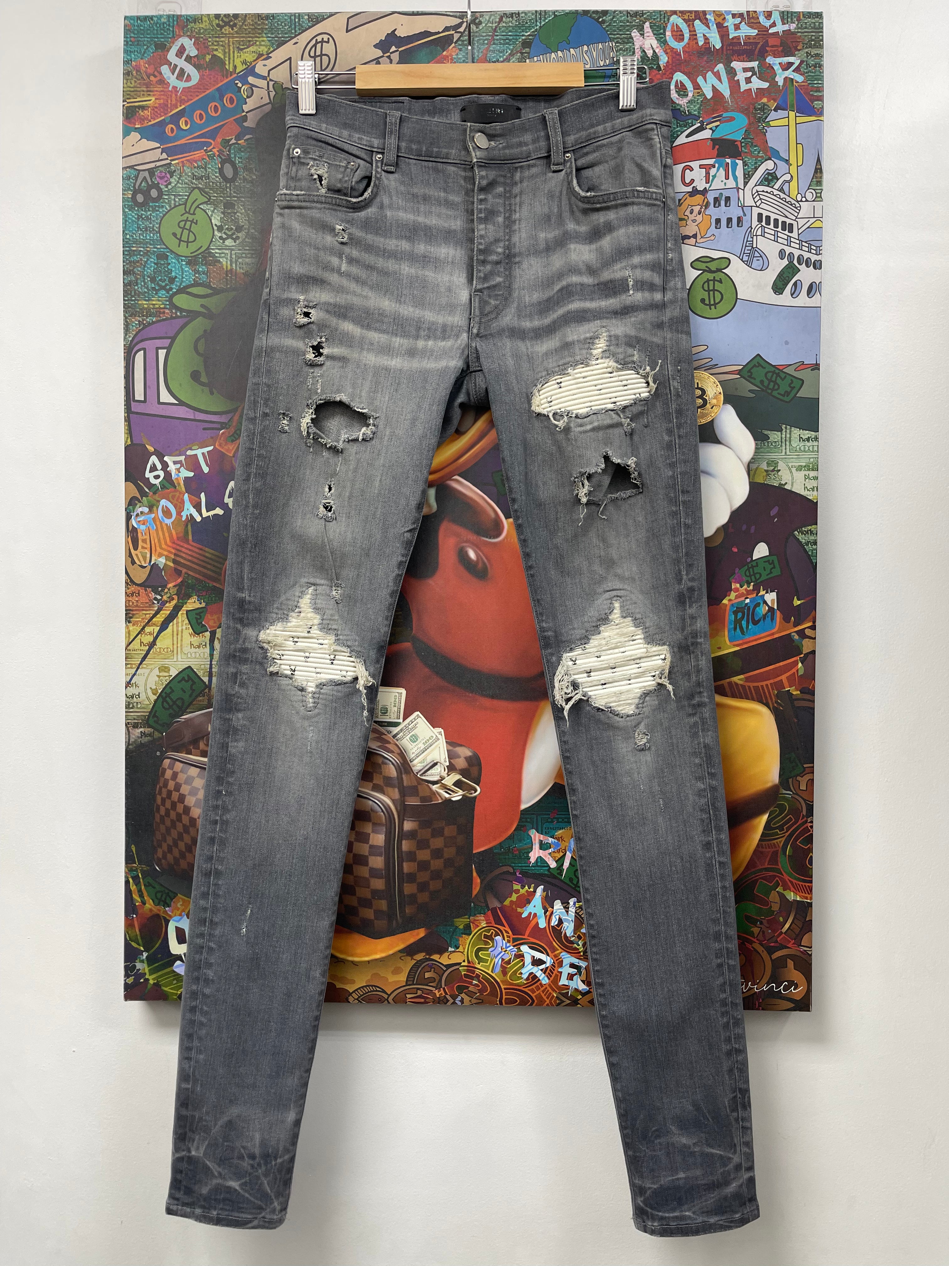 Amiri MX1 Grey White Playboy Patch Jeans