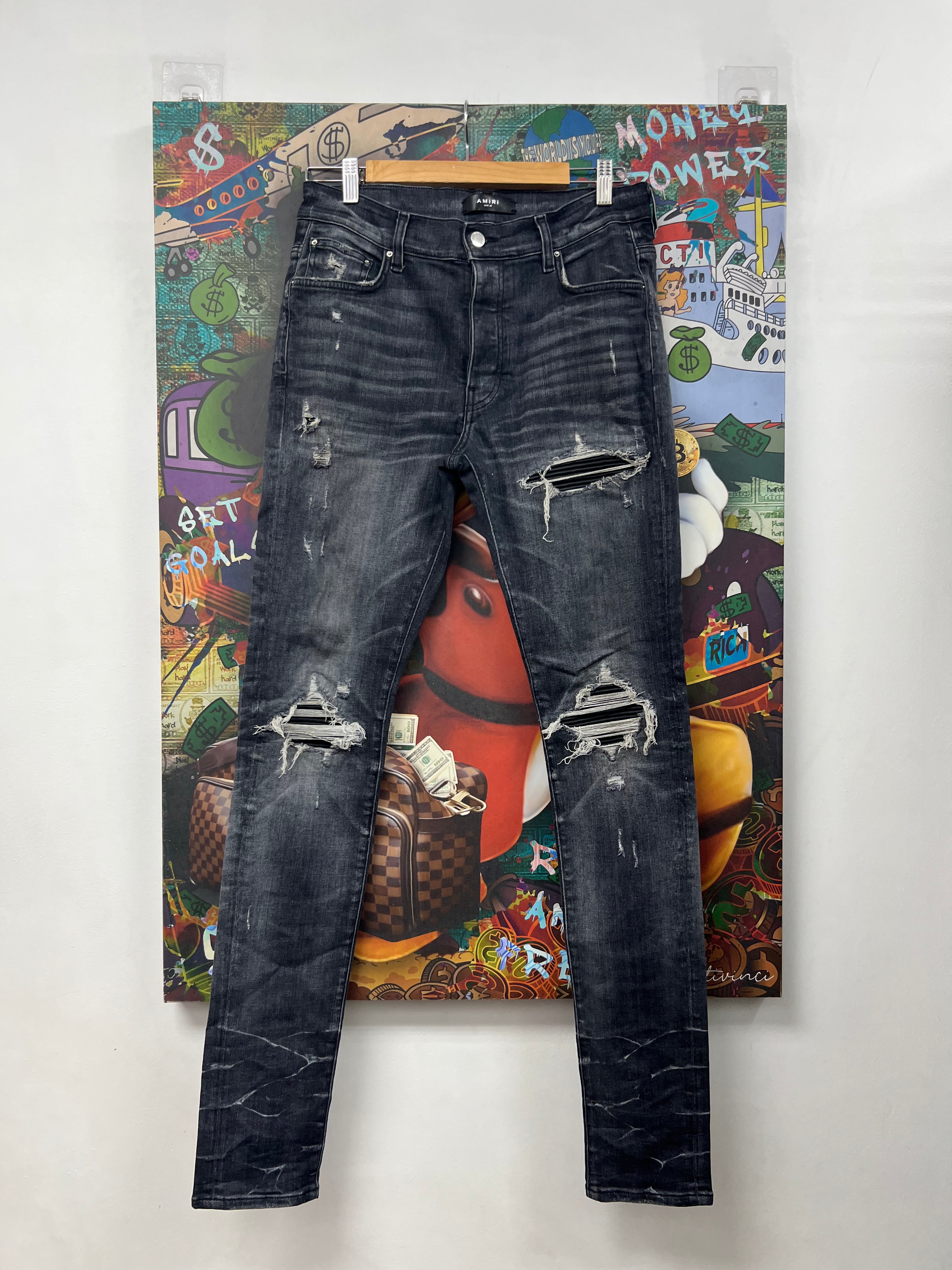 Amiri MX1 Grey Black Patch Jeans