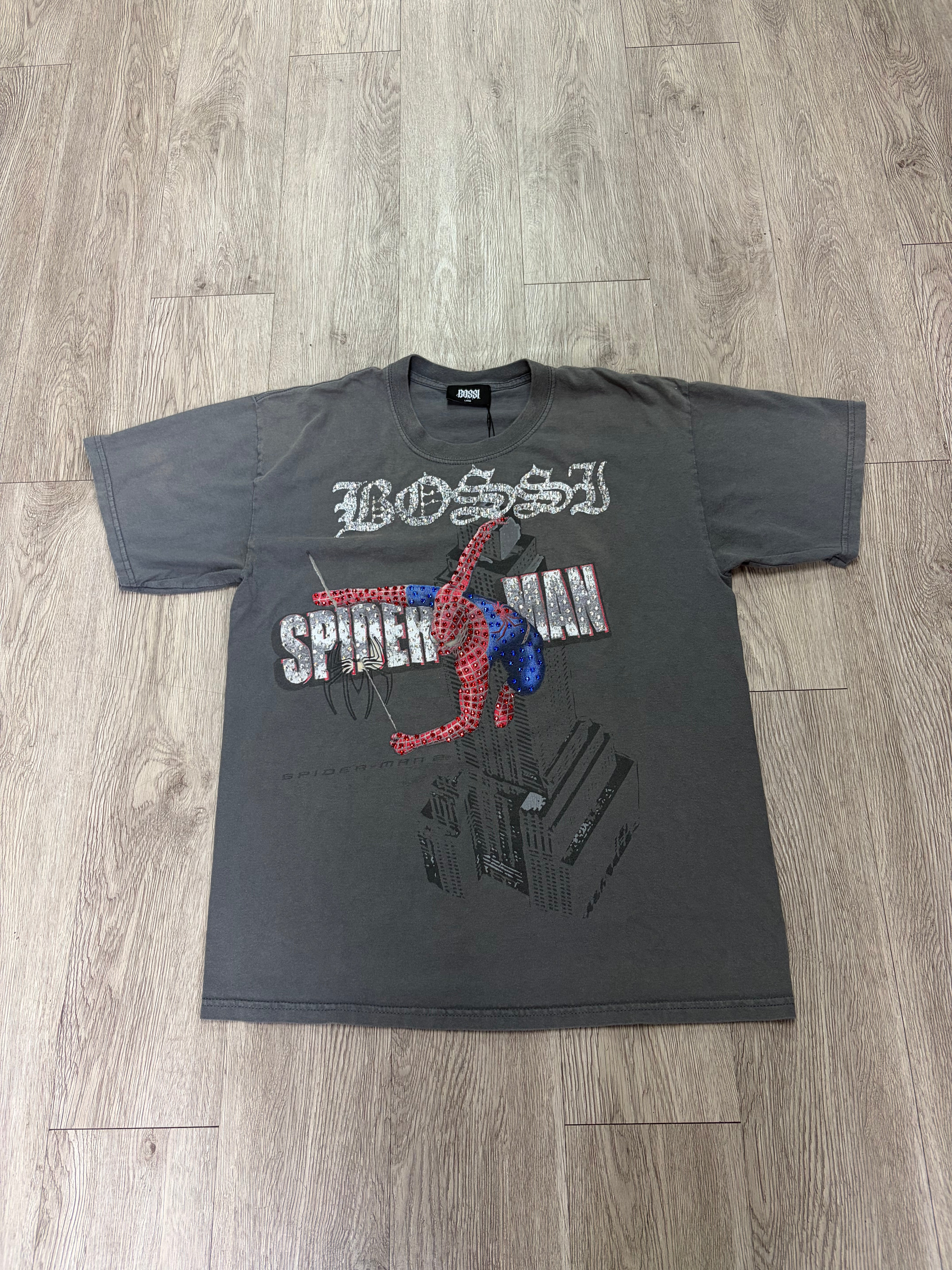 Bossi Grey Spider-Man Rhinestone Tee