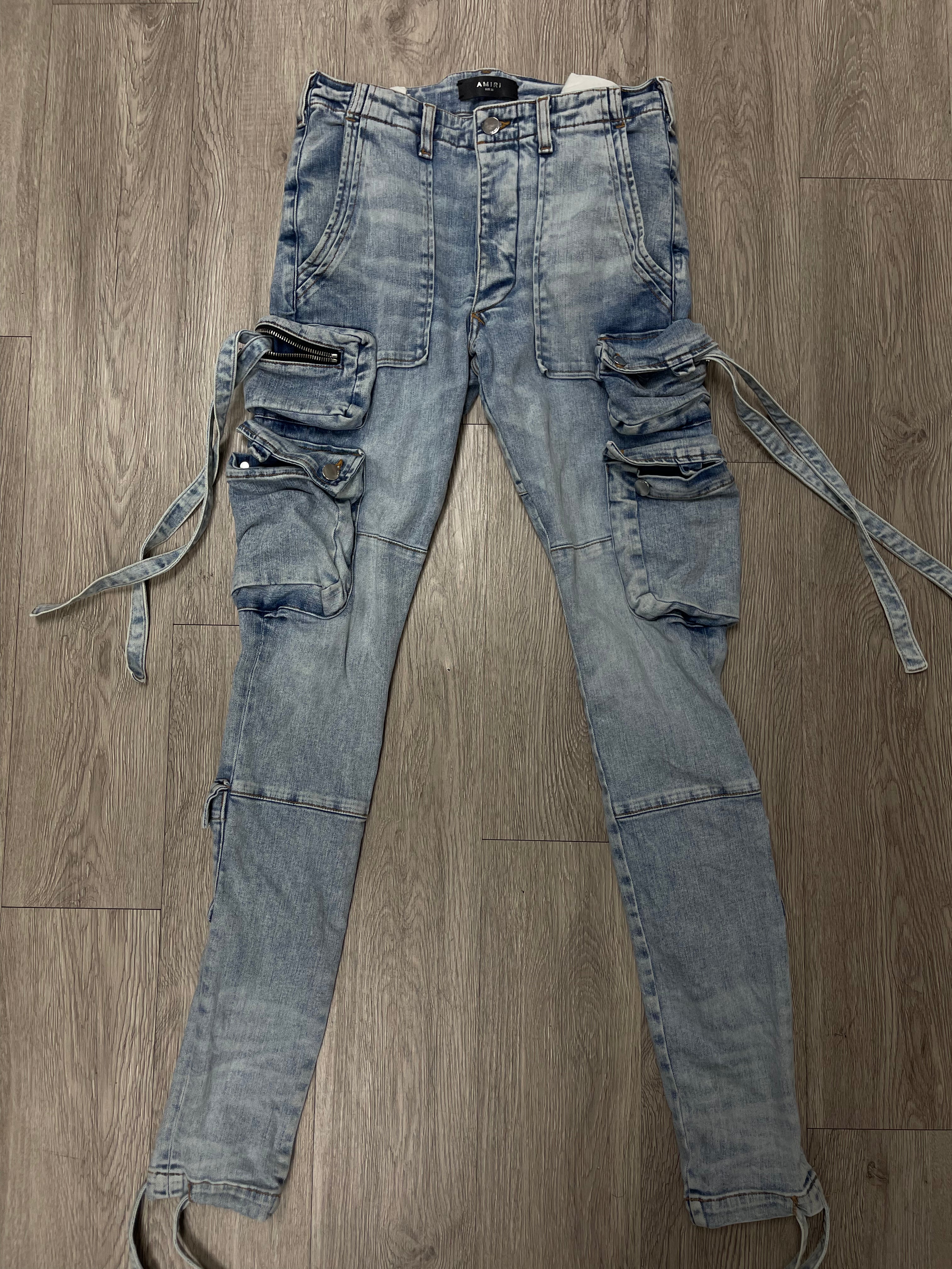 Amiri Light Wash Denim Cargo Pants