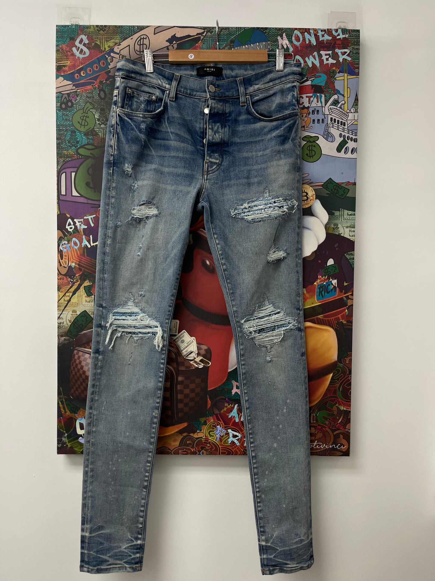 Amiri MX1 Light Wash Baby Blue Paisley Used 34