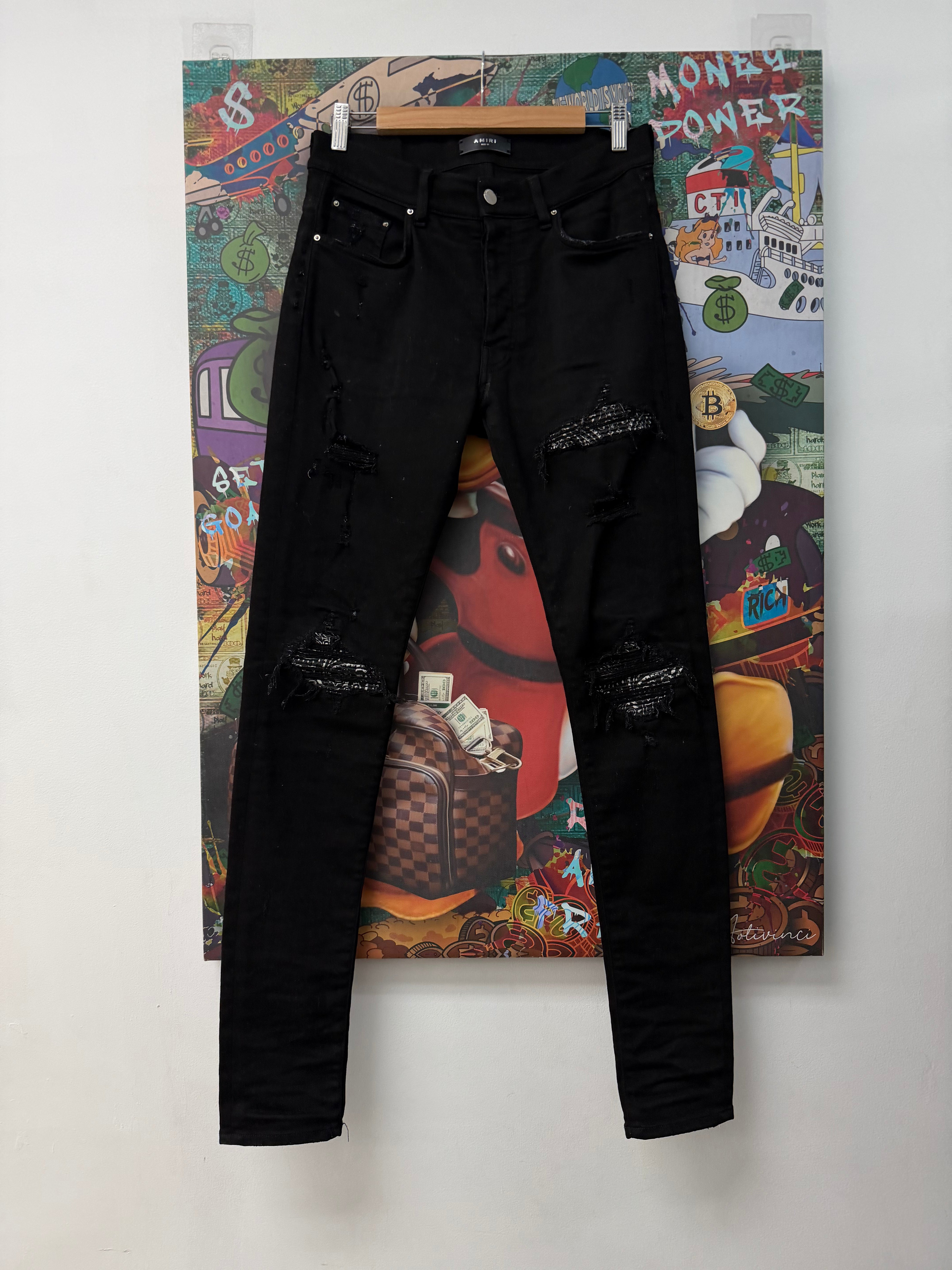 Amiri MX1 Black Paisley Patch Jeans