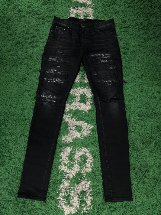 Amiri Jeans Black Paisley Thrasher Patch Used 34