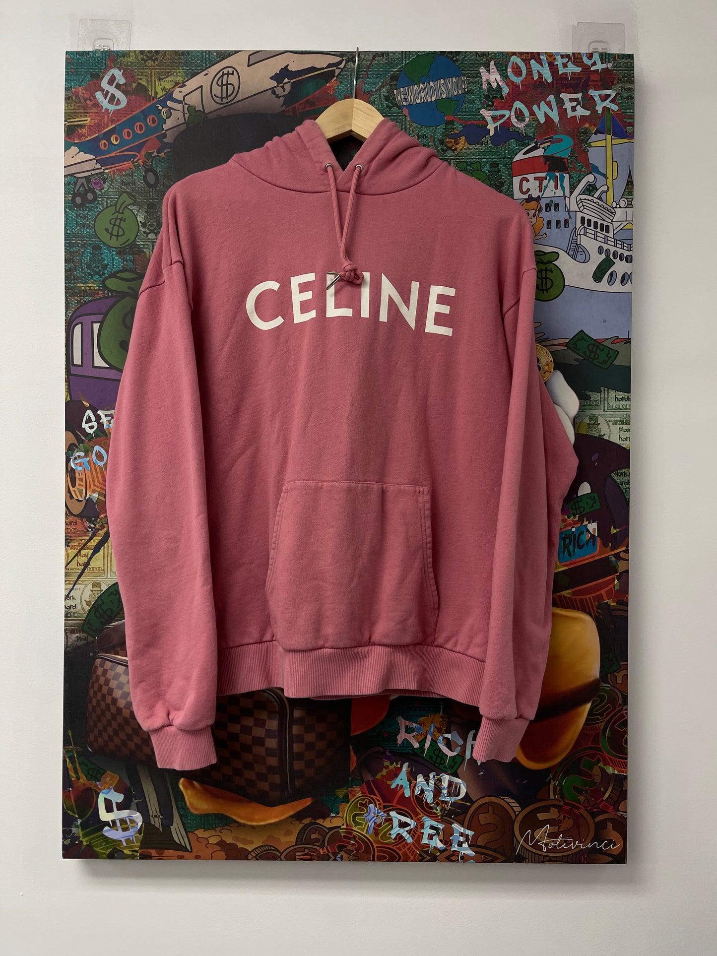 Celine Pink Black Logo Hoodie  Used Small N/A