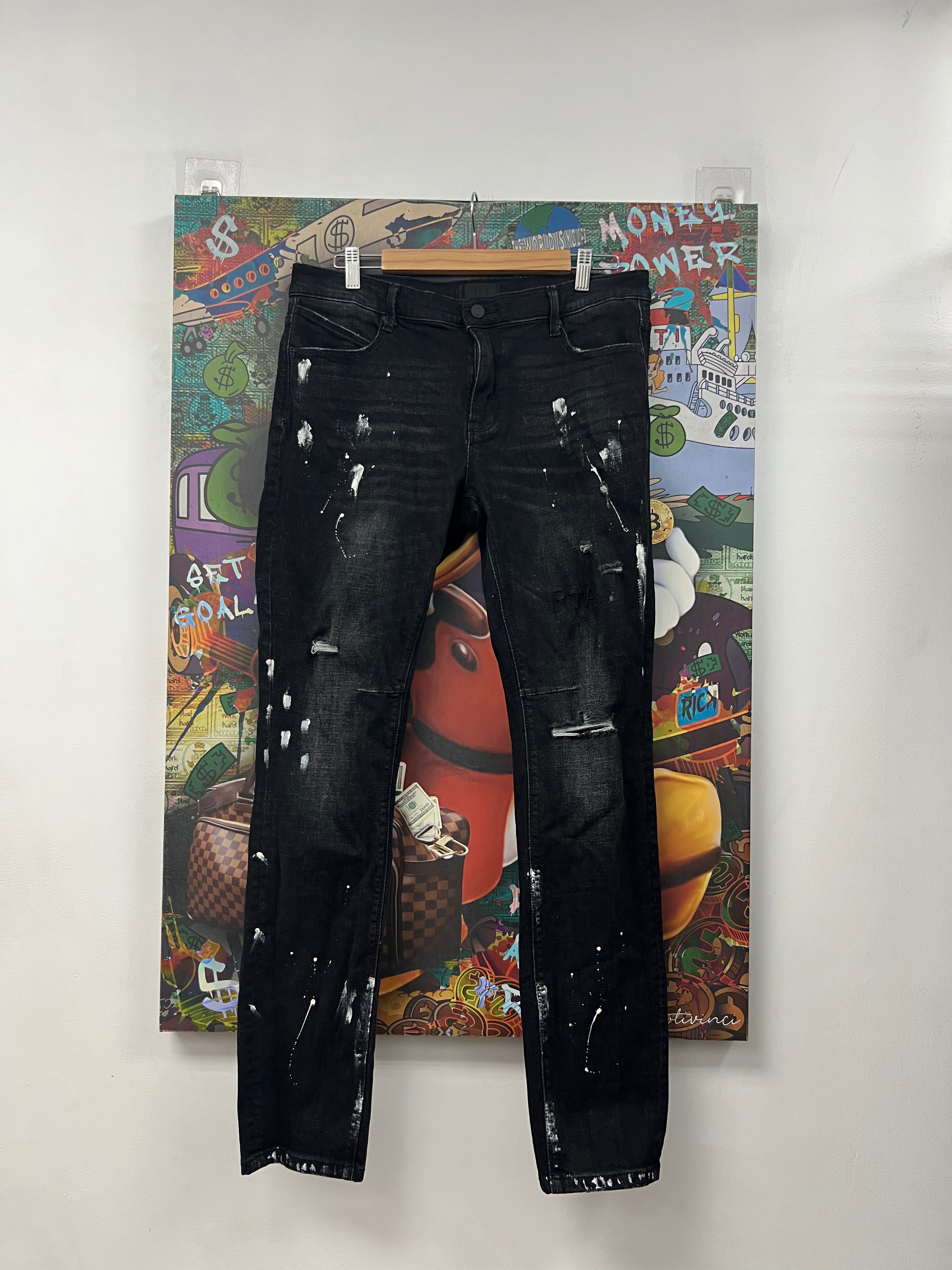 RTA Black Wash White Splatter Ripped Jeans