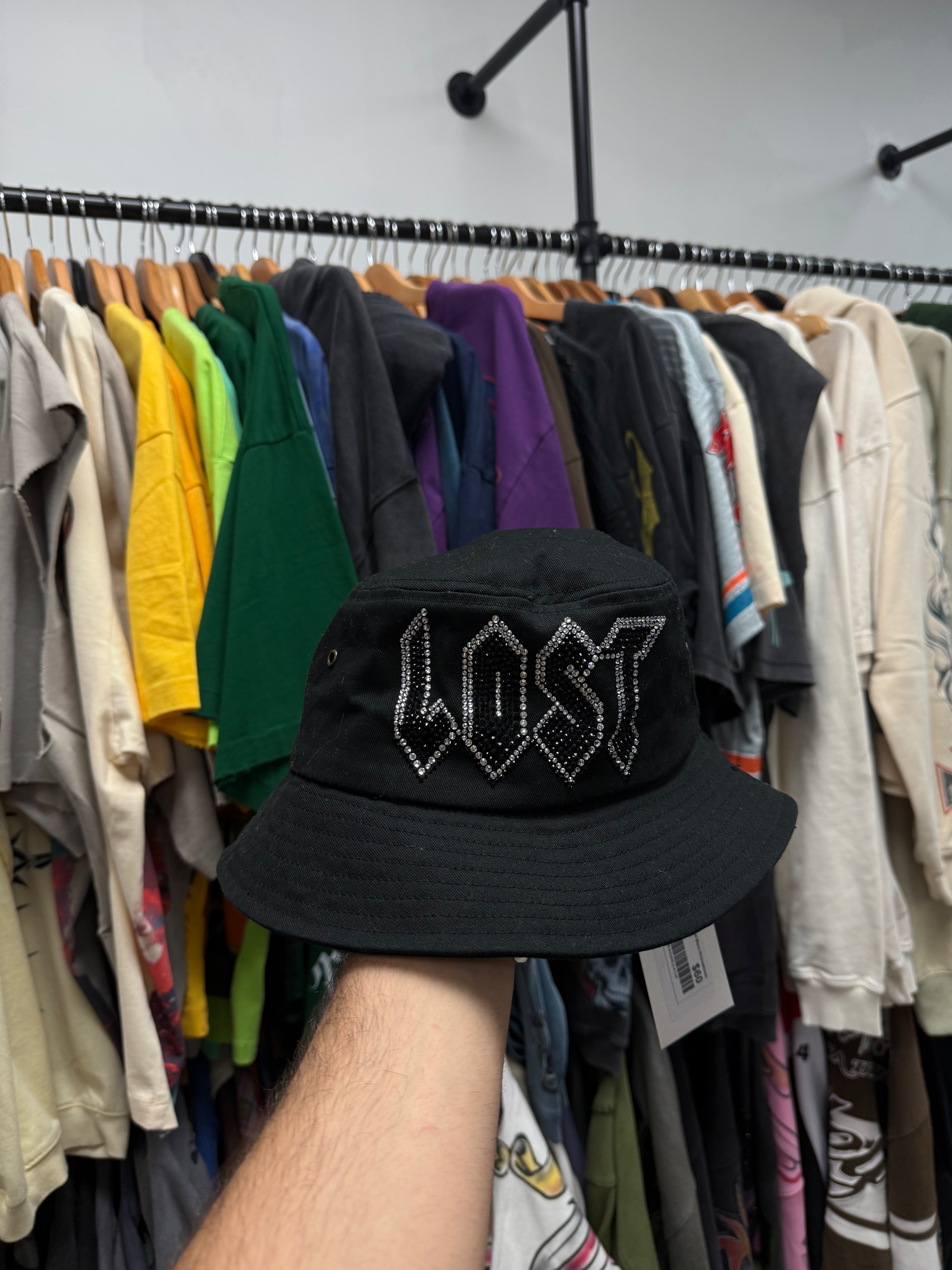 LOST Bucket Hat Black Rhinestones Used