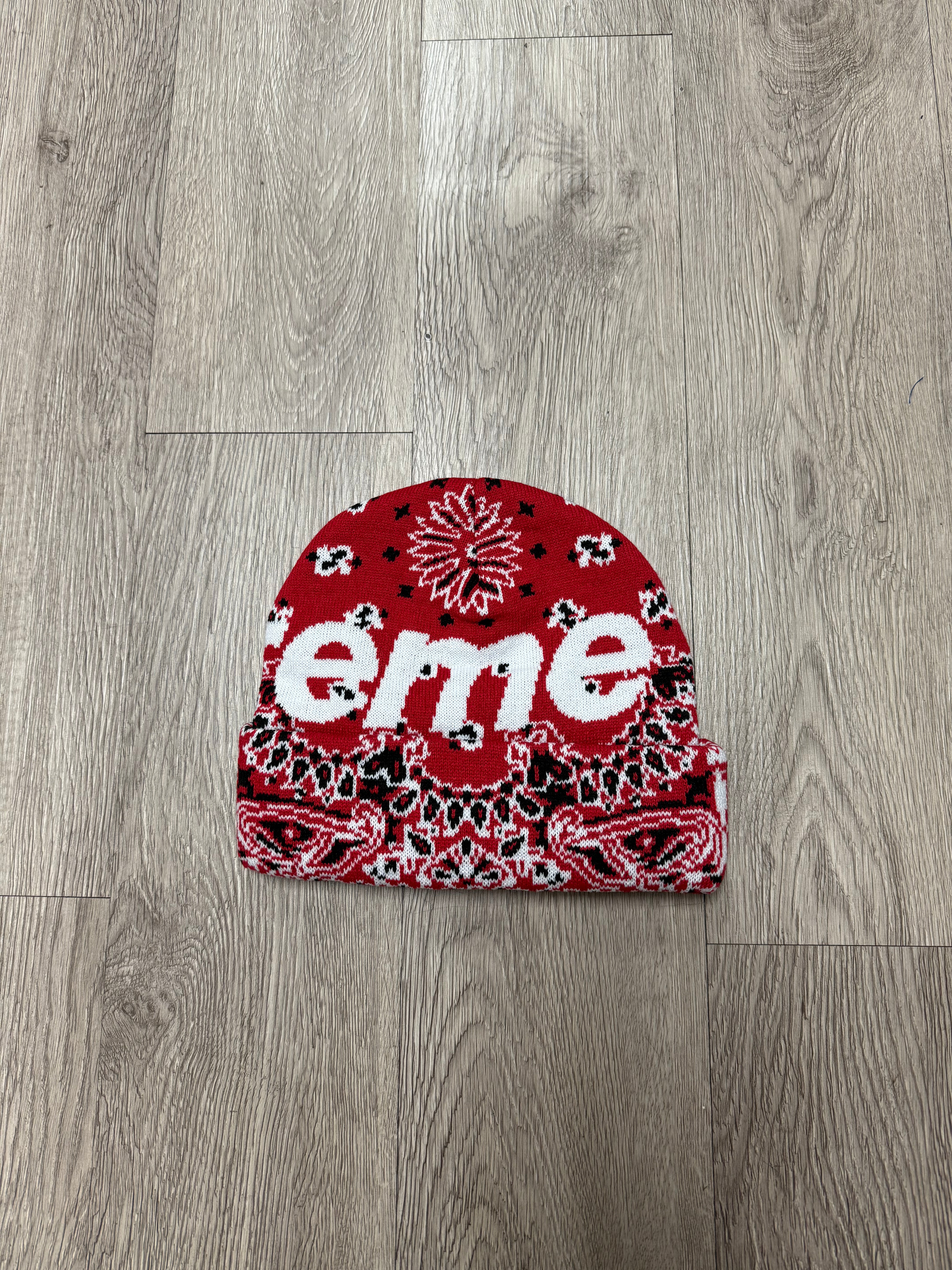 Supreme Red Paisley Beanie New