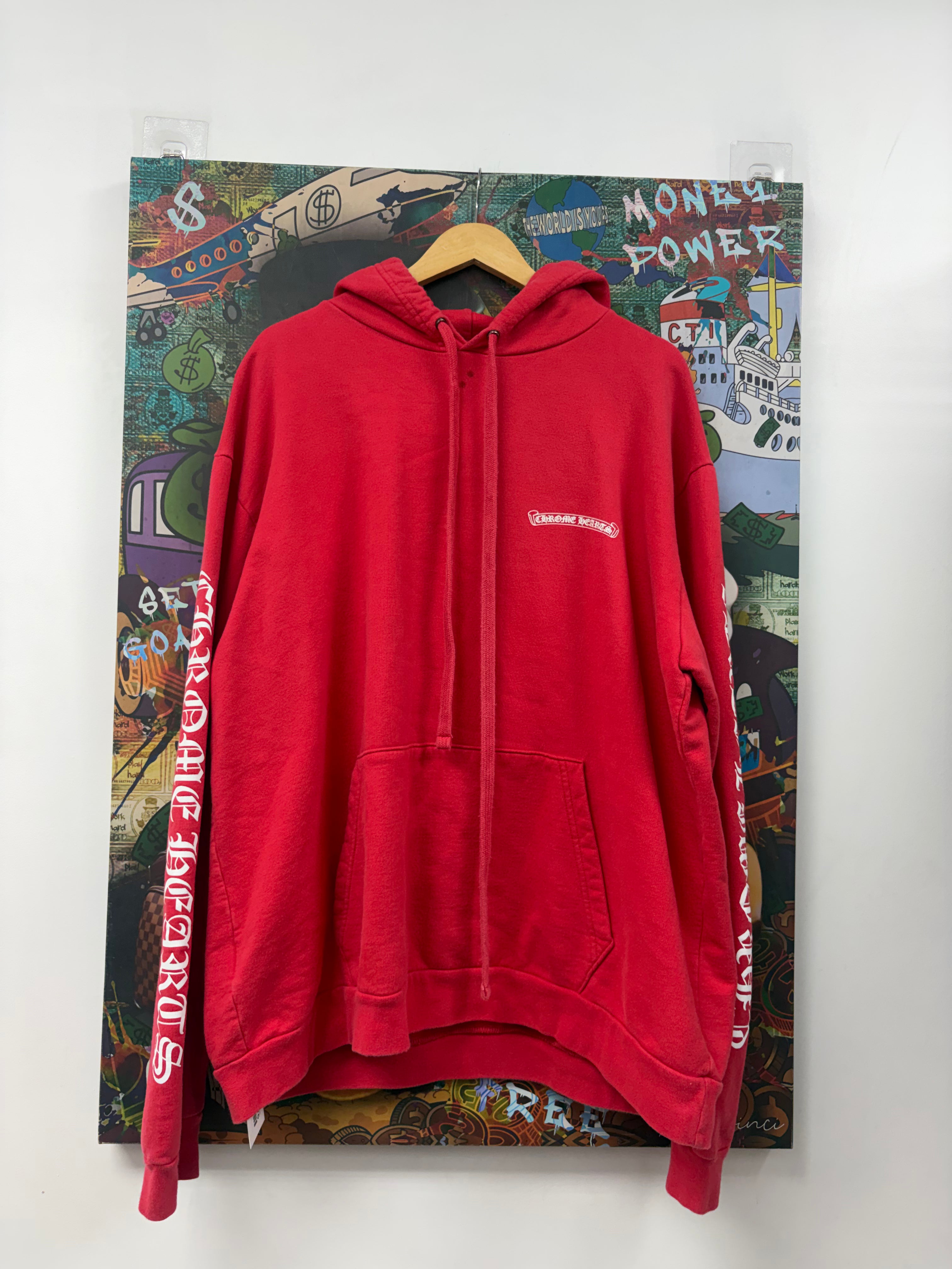 Chrome  Hearts Red White Scroll Logo Hoodie