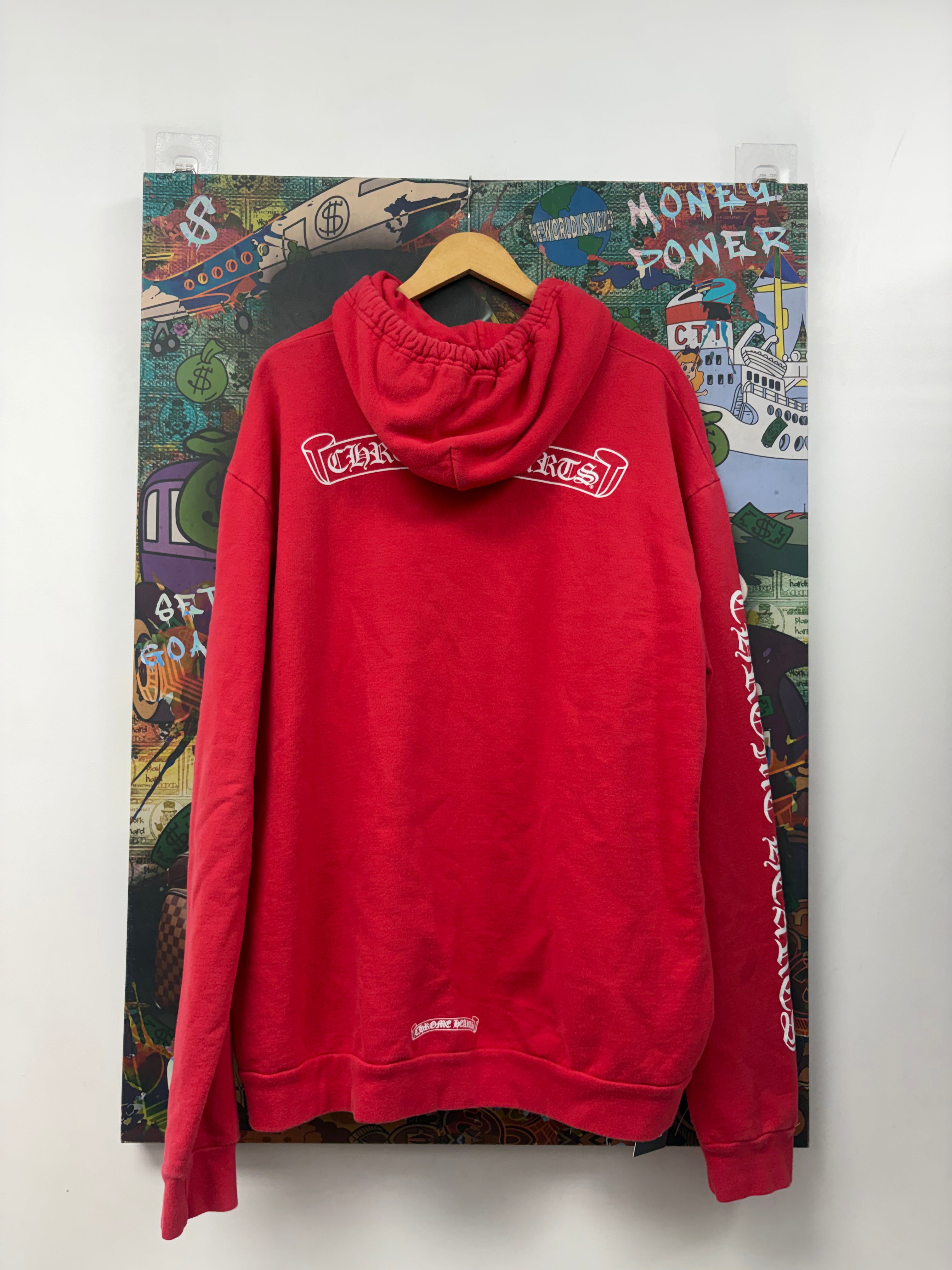 Chrome  Hearts Red White Scroll Logo Hoodie
