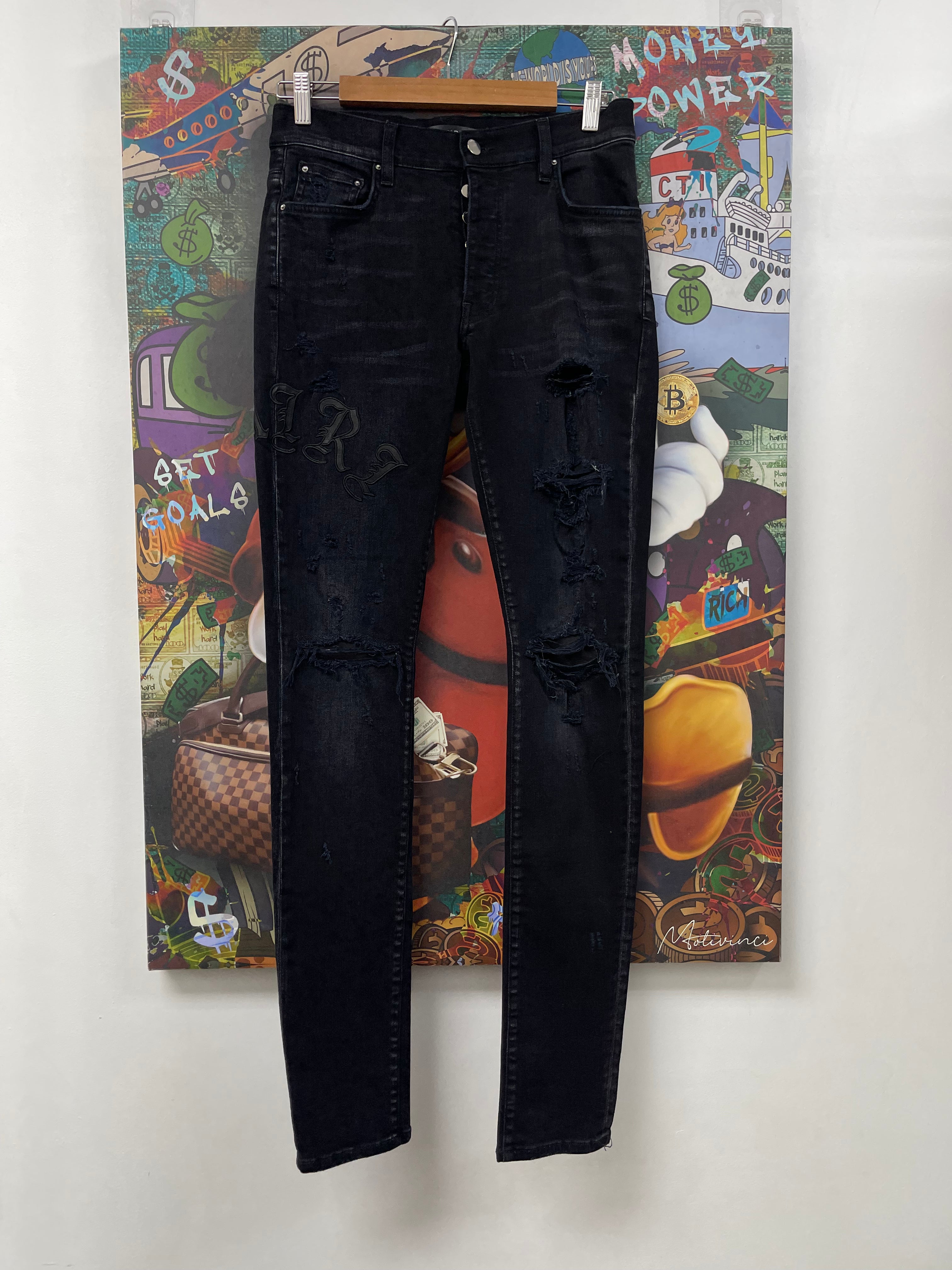 Amiri Black Wash Old English Jeans