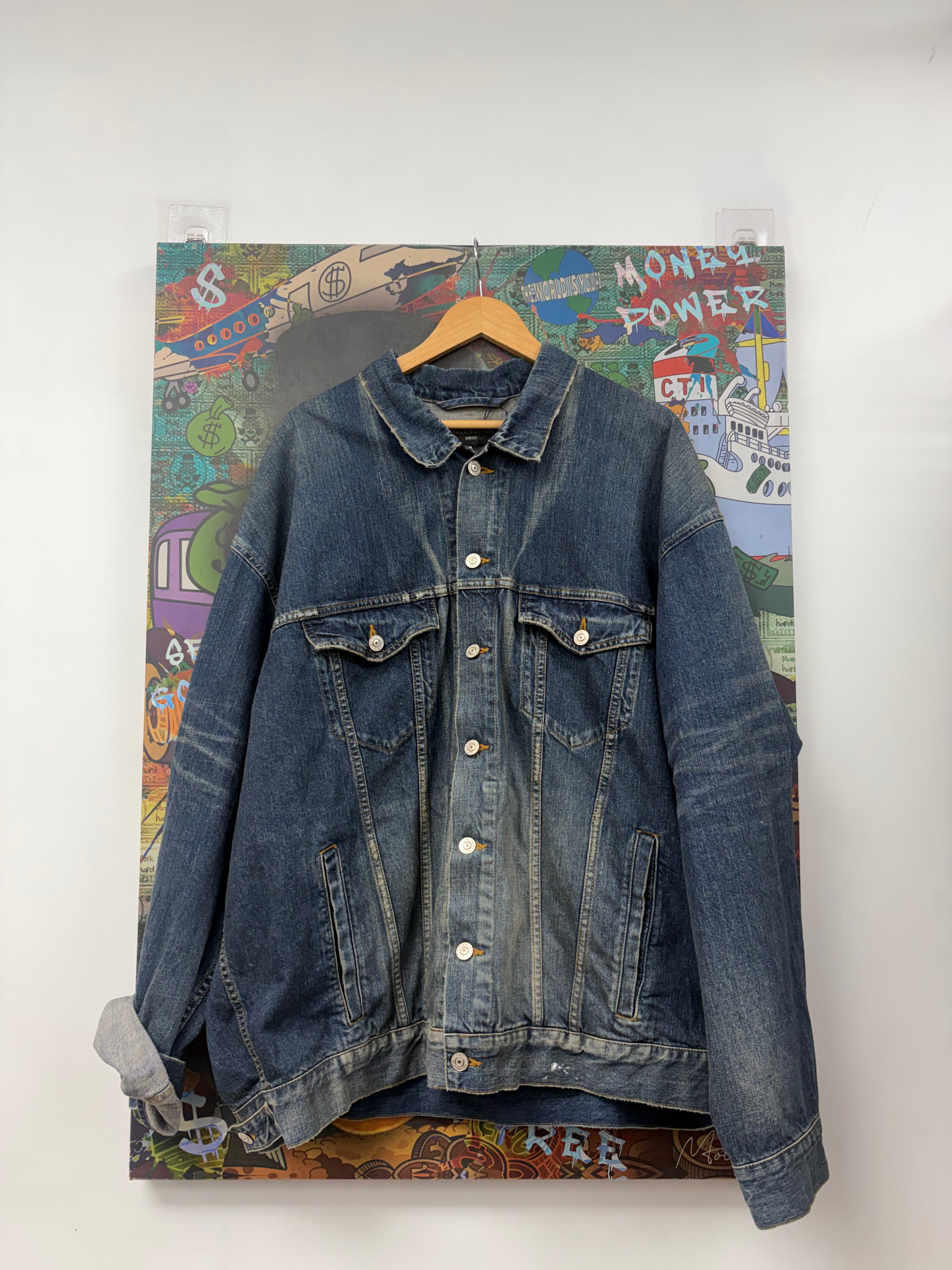 Balenciaga Dark Wash Tape Logo Denim Jacket