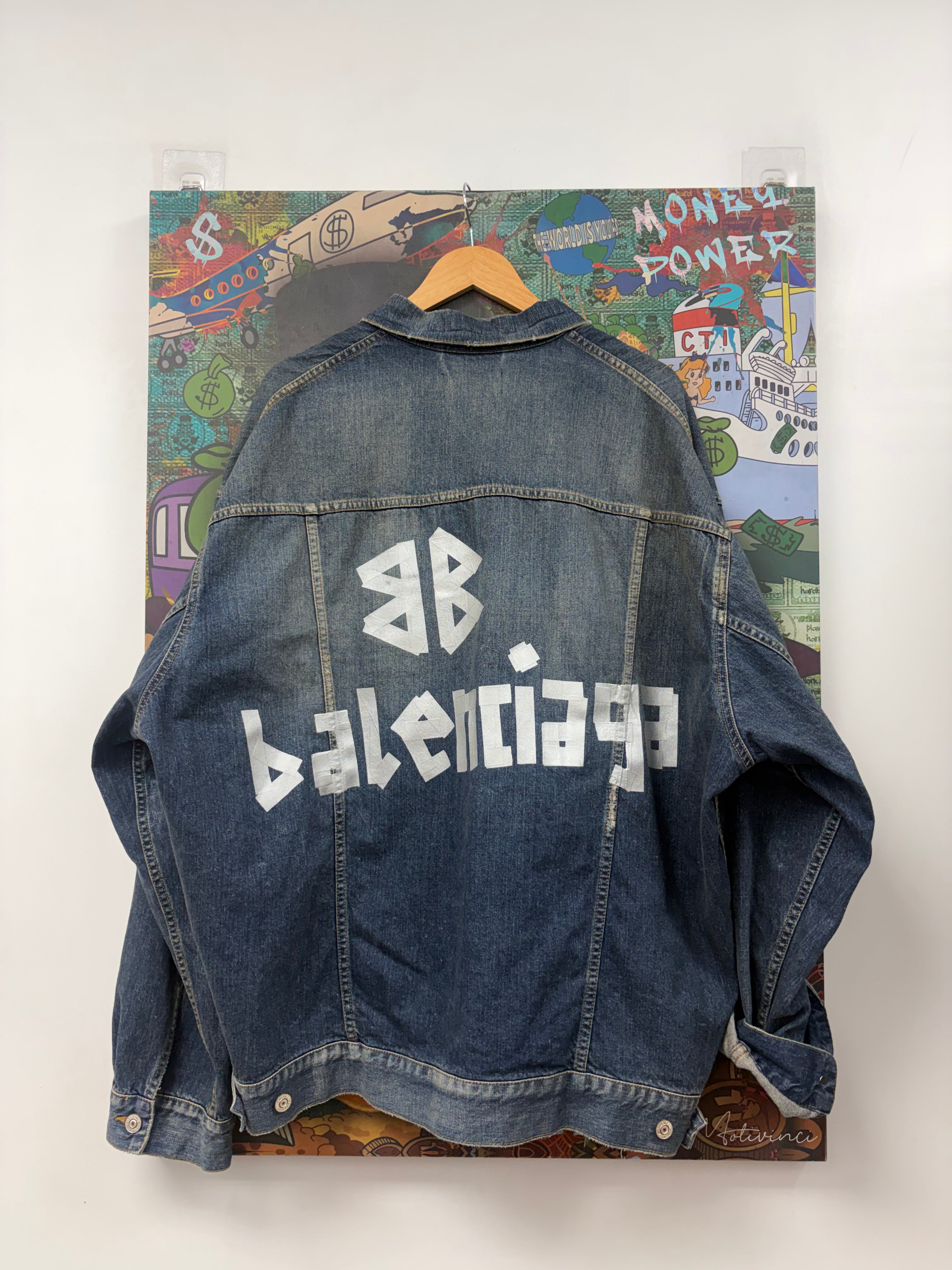 Balenciaga Dark Wash Tape Logo Denim Jacket