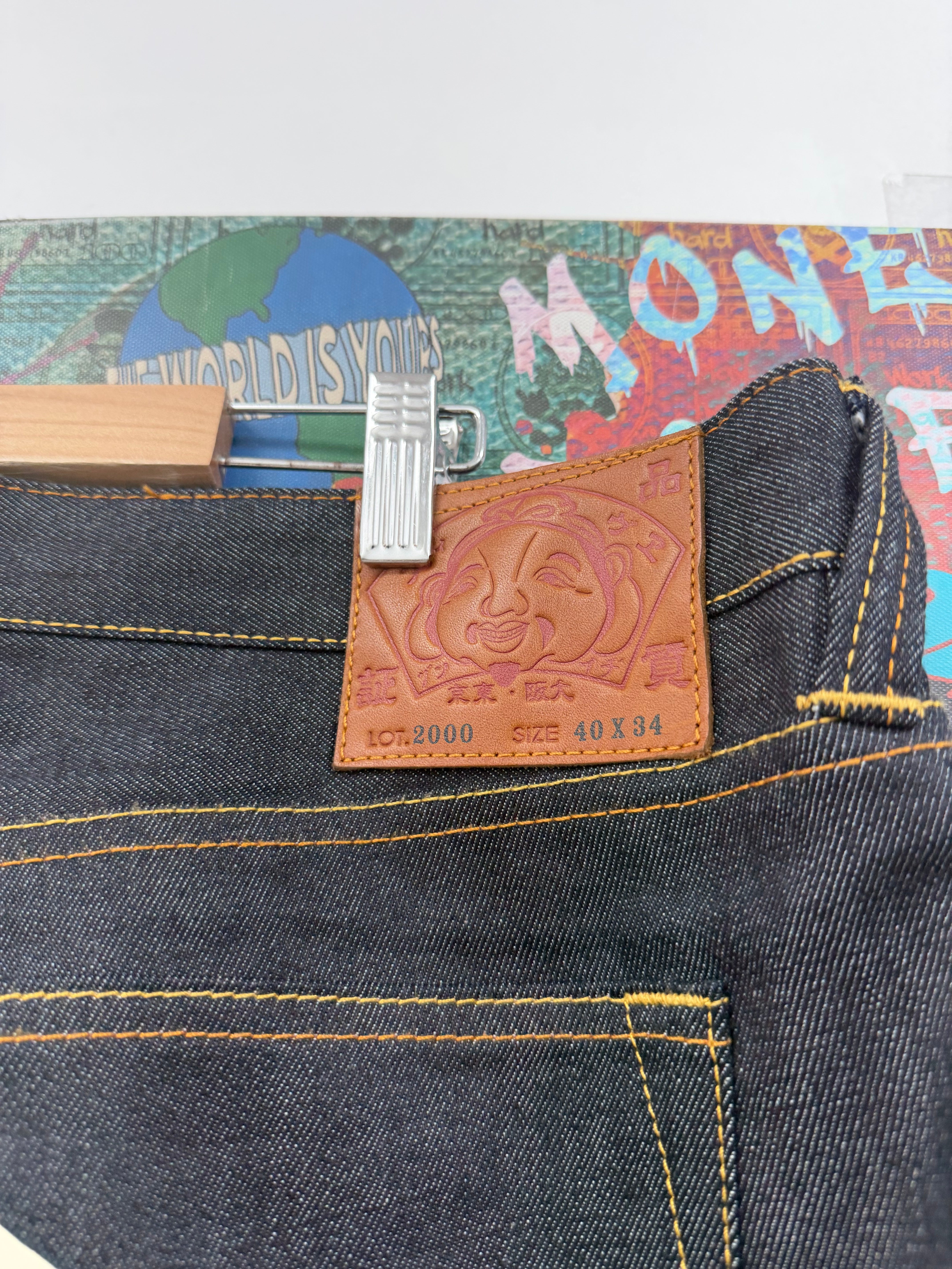 Evisu Deep Wash Cream Jeans