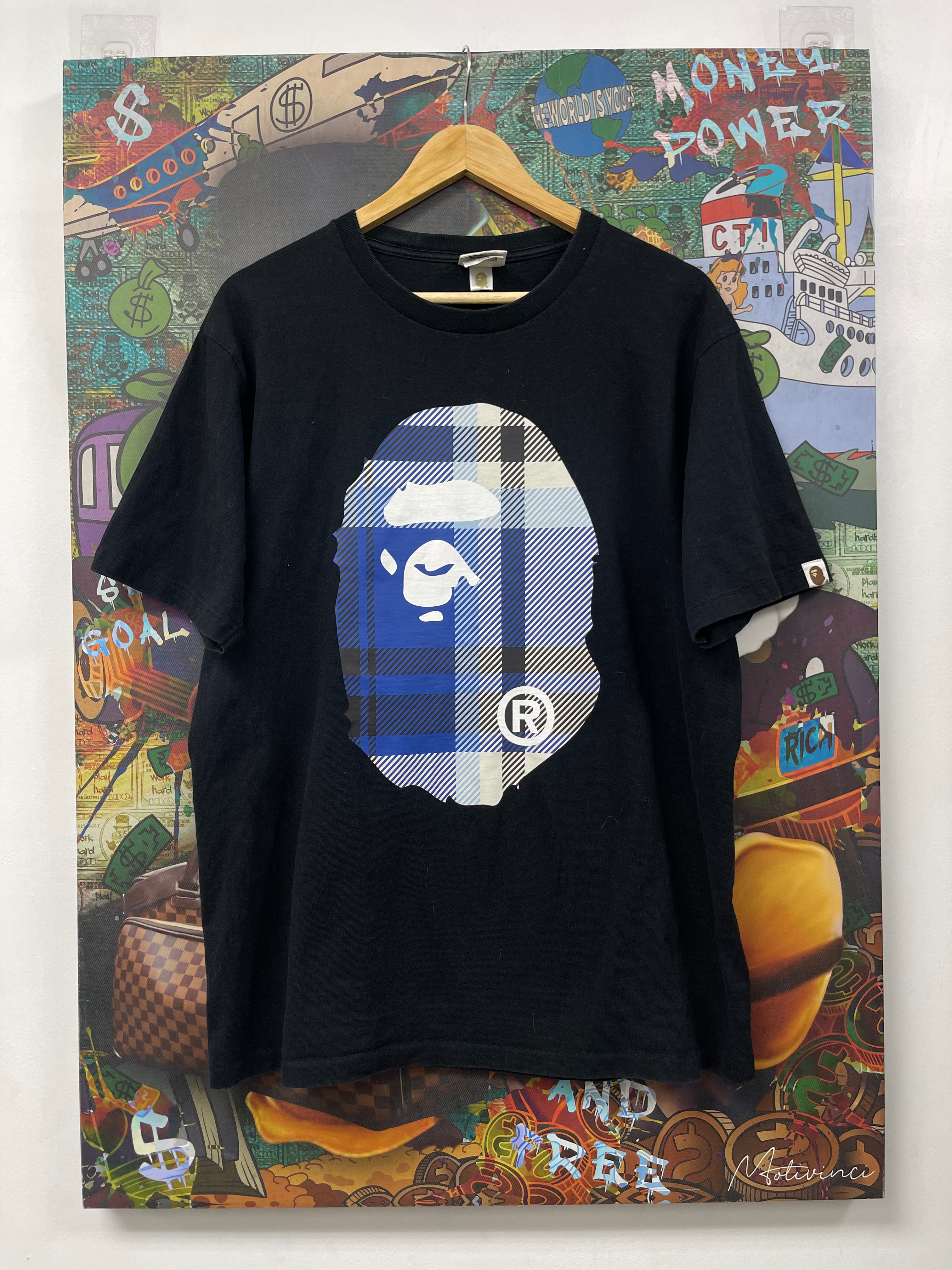 BAPE Blue Plaid Head Tee