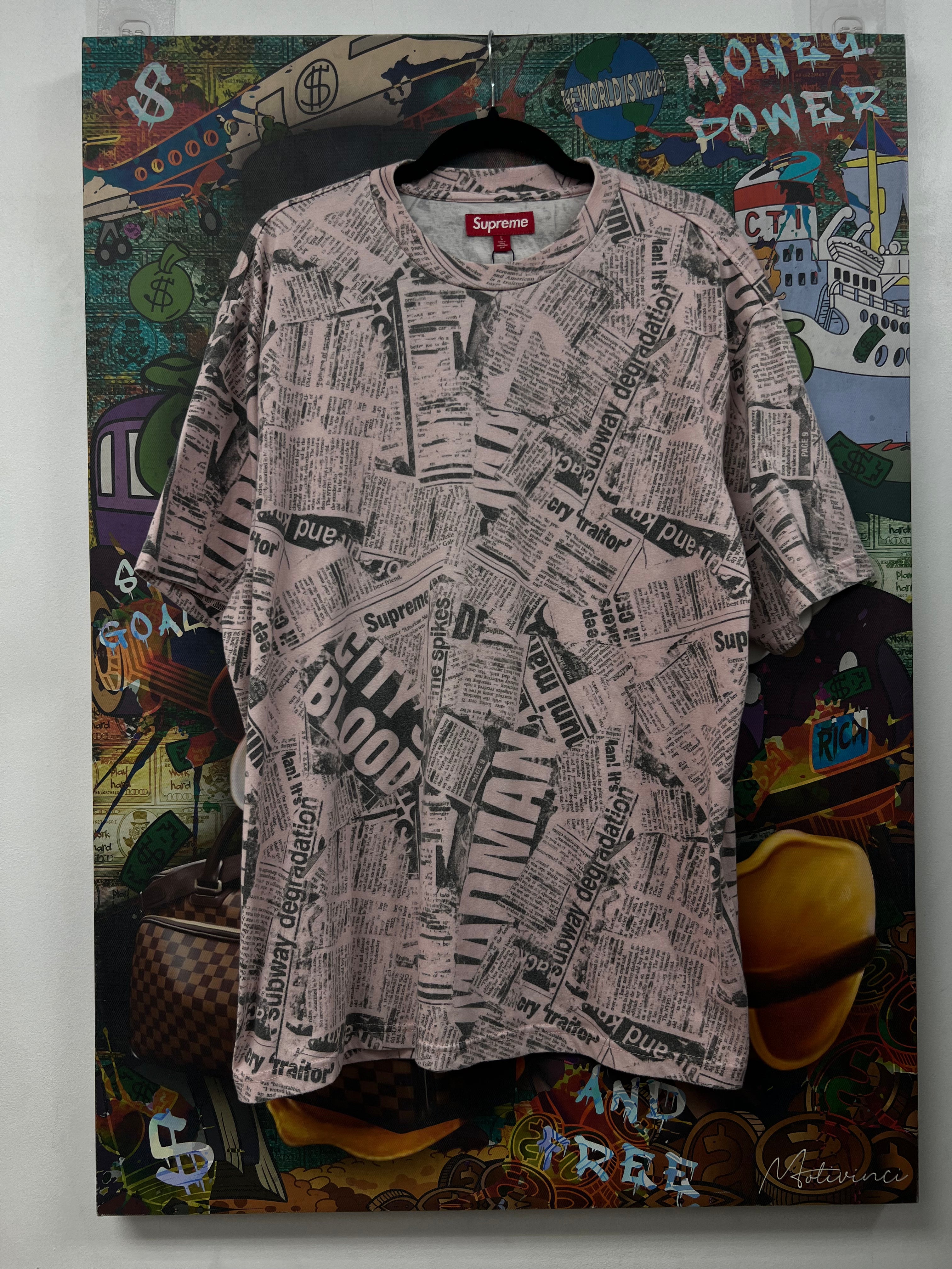 Supreme Pink Newspaper Tee