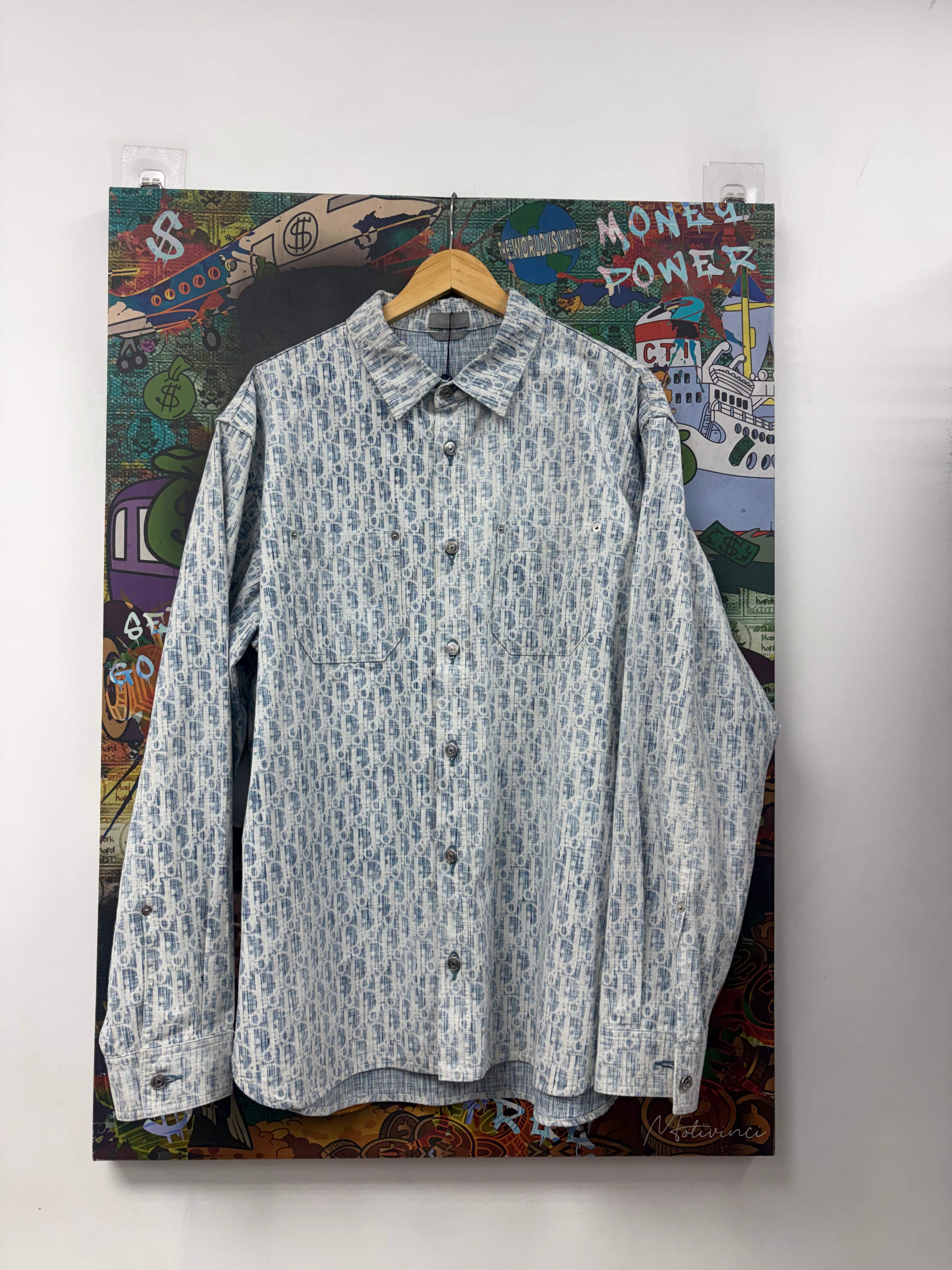 Dior Baby Blue Oblique Monogram Button Up