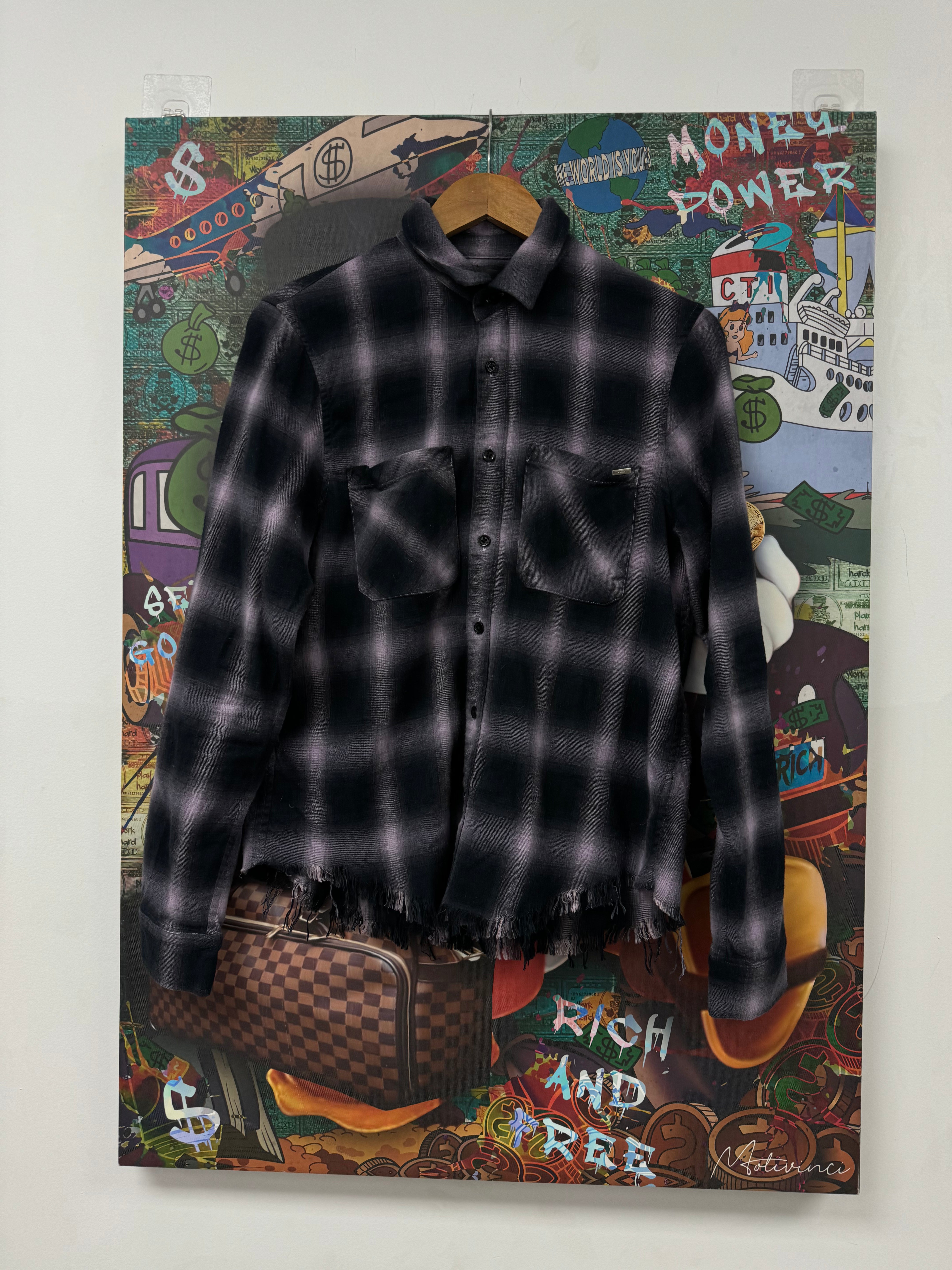 Amiri Black Purple Flannel Used Small