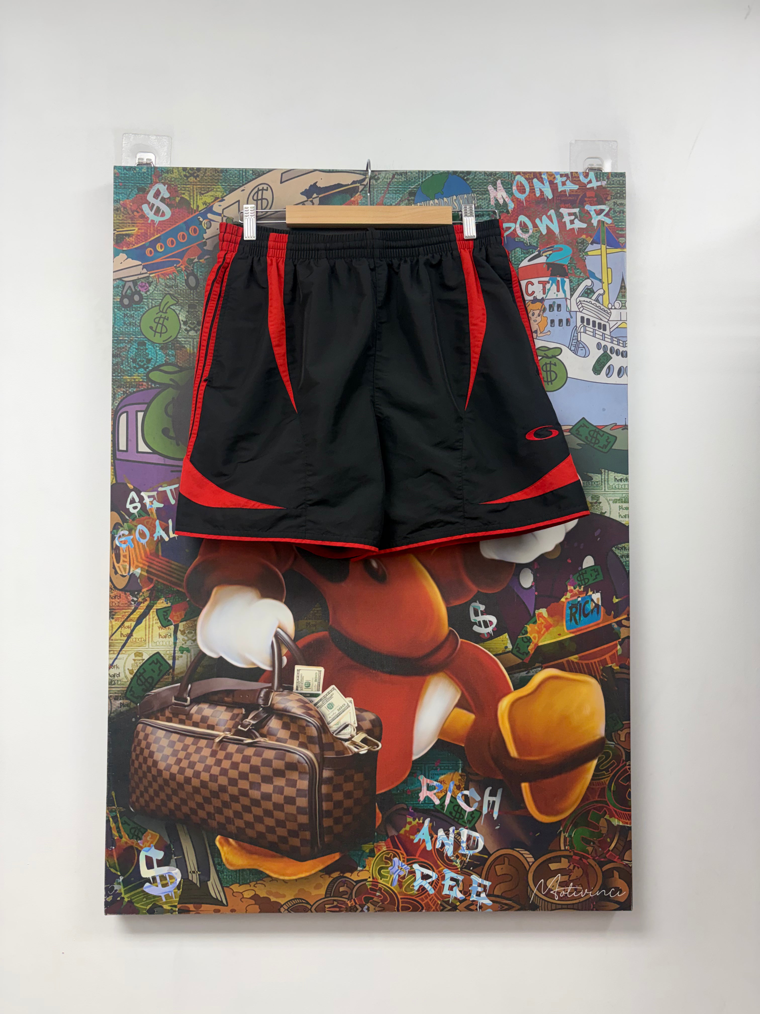 Balenciaga Black Red Nylon Logo Shorts