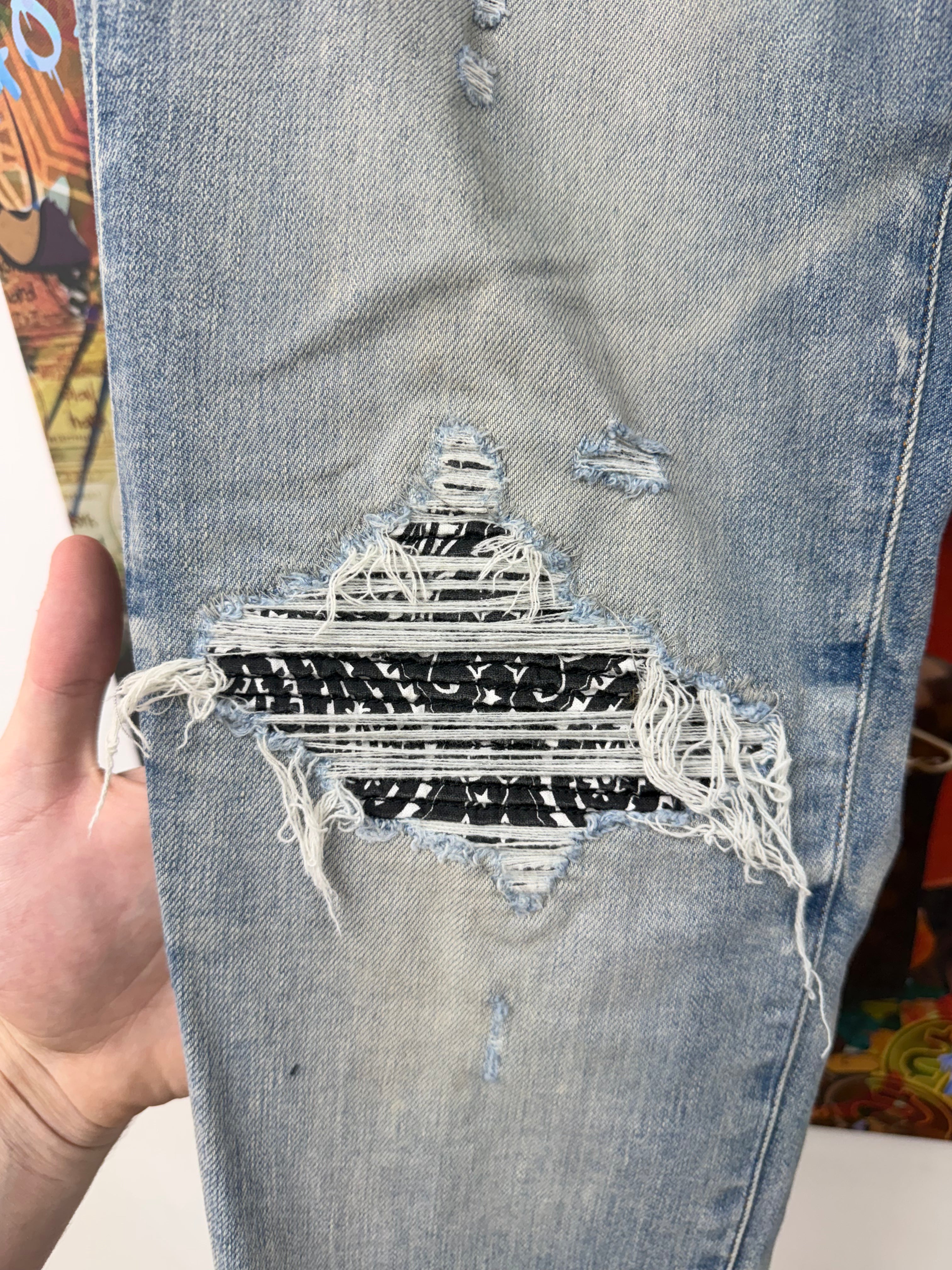 Amiri MX1 Light Wash Black Paisley Jeans