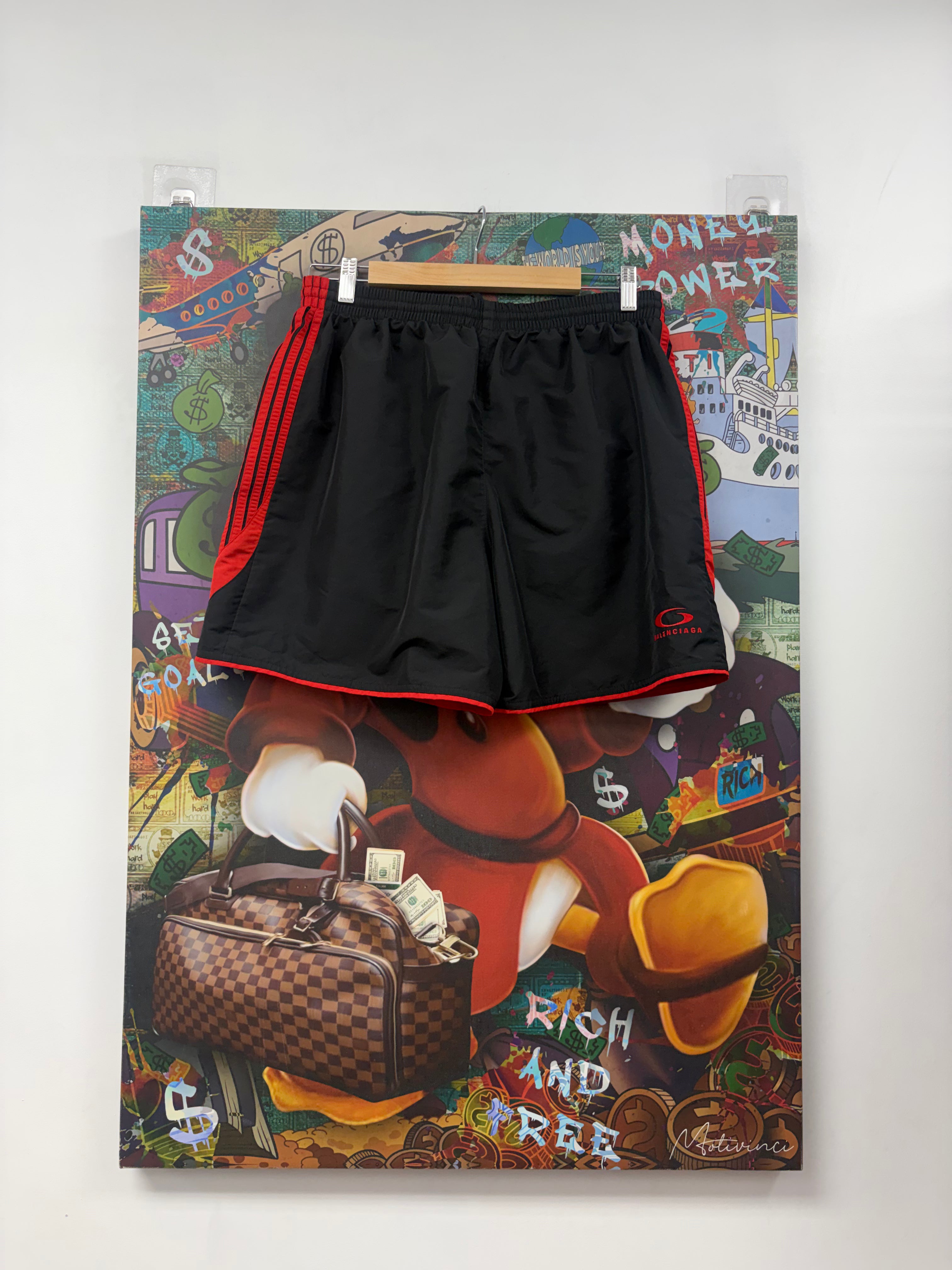 Balenciaga Black Red Nylon Logo Shorts