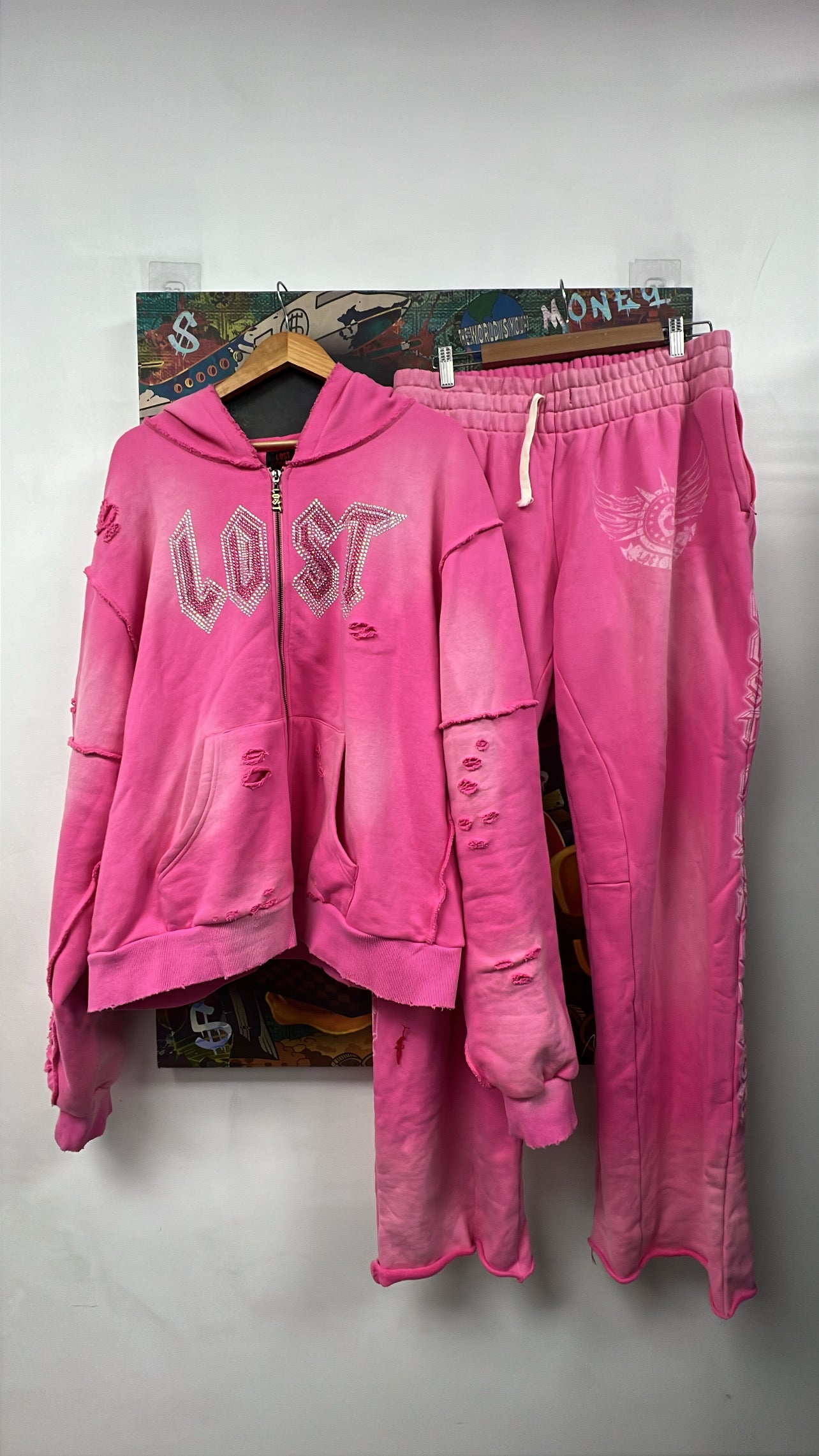 Lost Intricacy Pink Rhinestone Sweatsuit