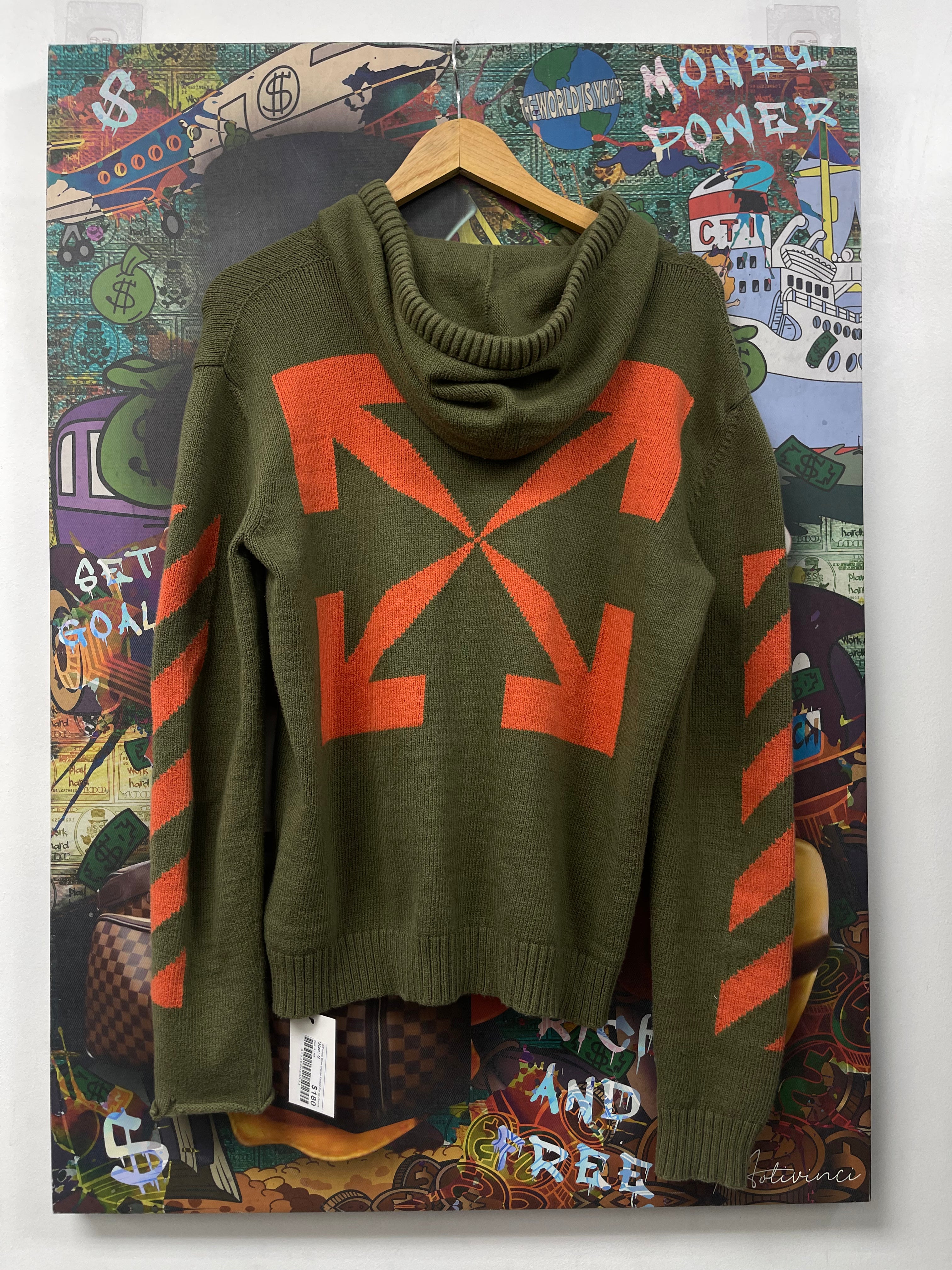 Off White Olive Orange Knitted Zip Up Hoodie