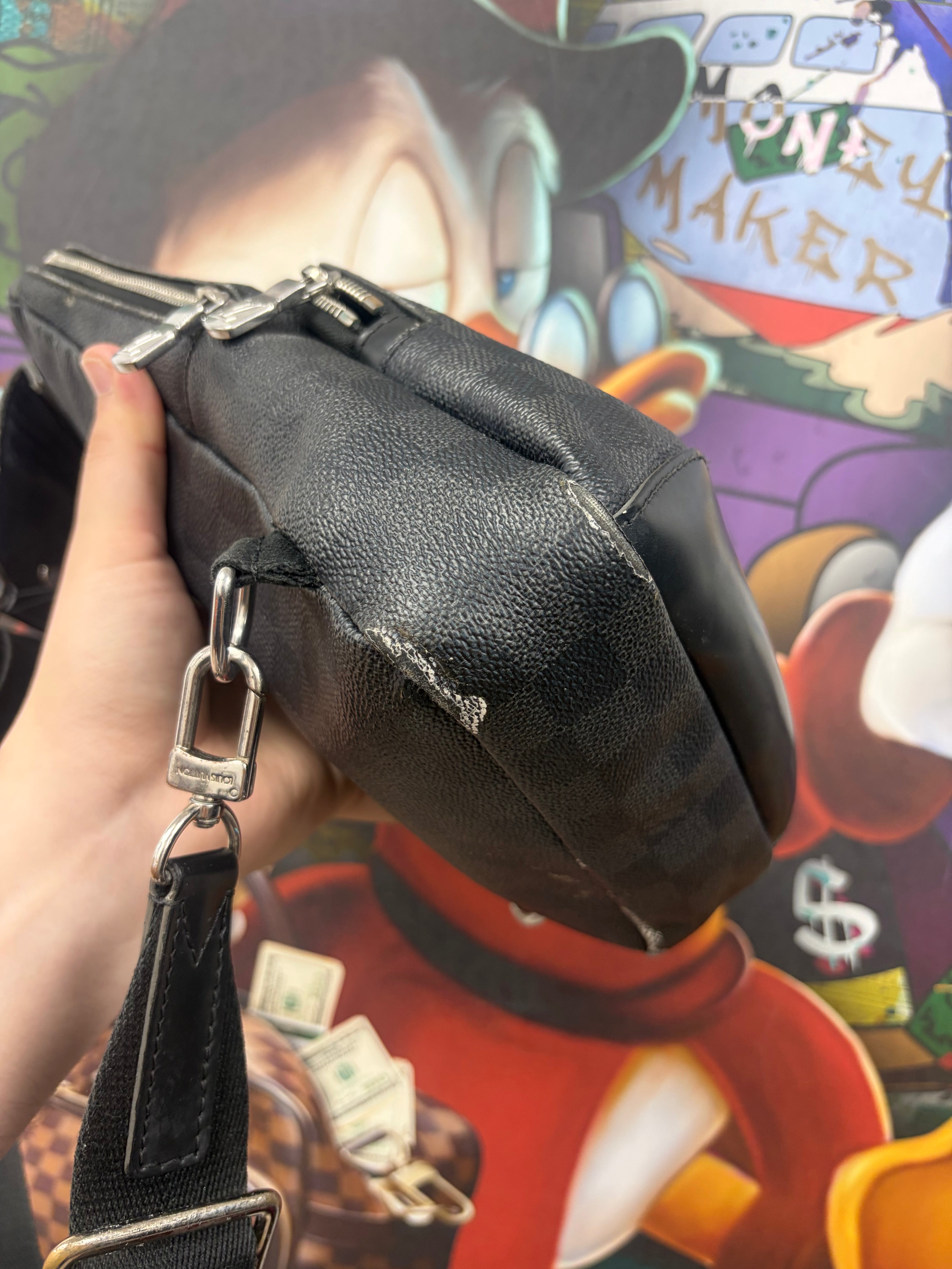 Louis Vuitton Black Damier Logo Avenue Sling Bag