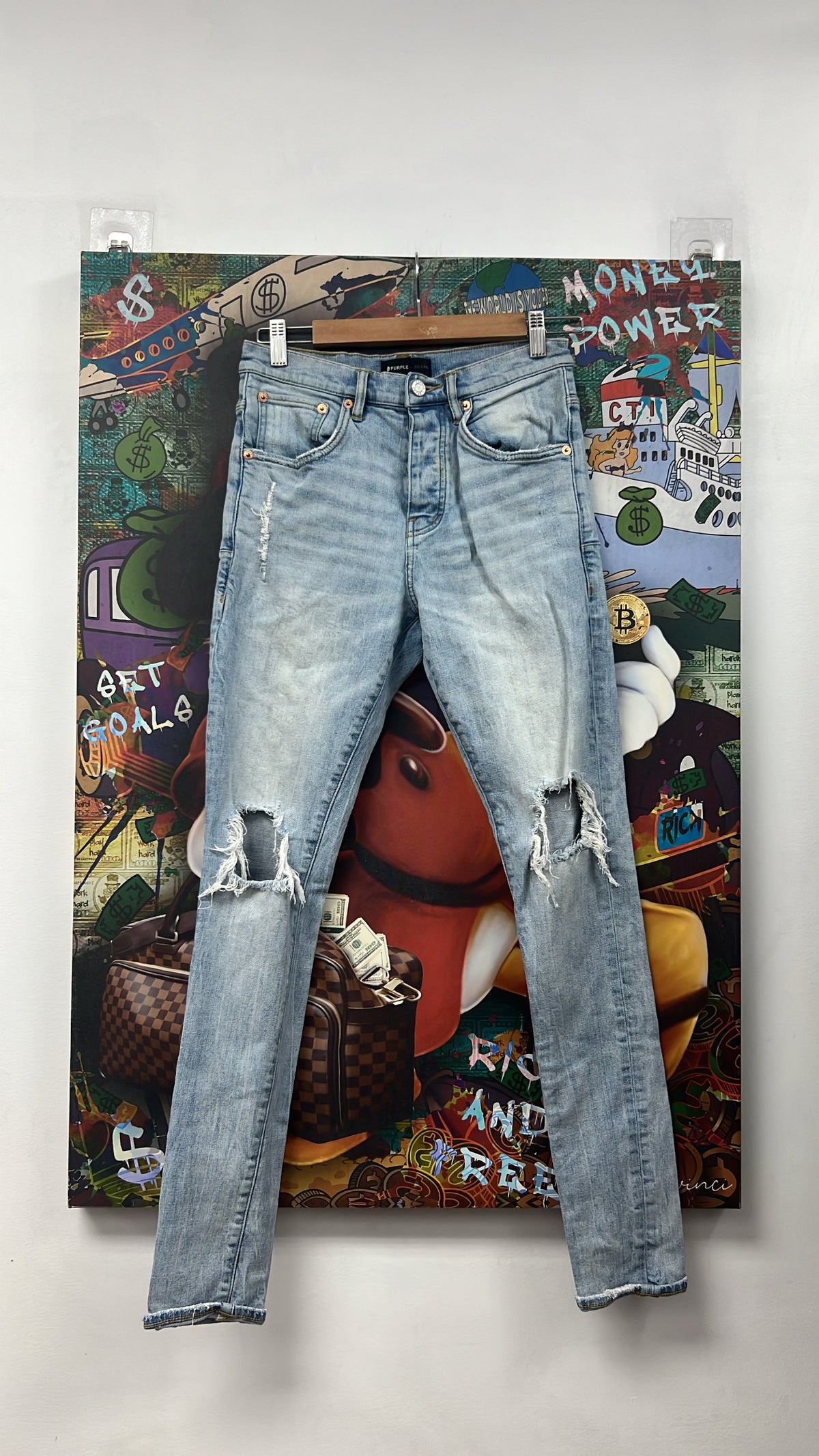 Purple Brand Light Wash Knee Ripped Jeans