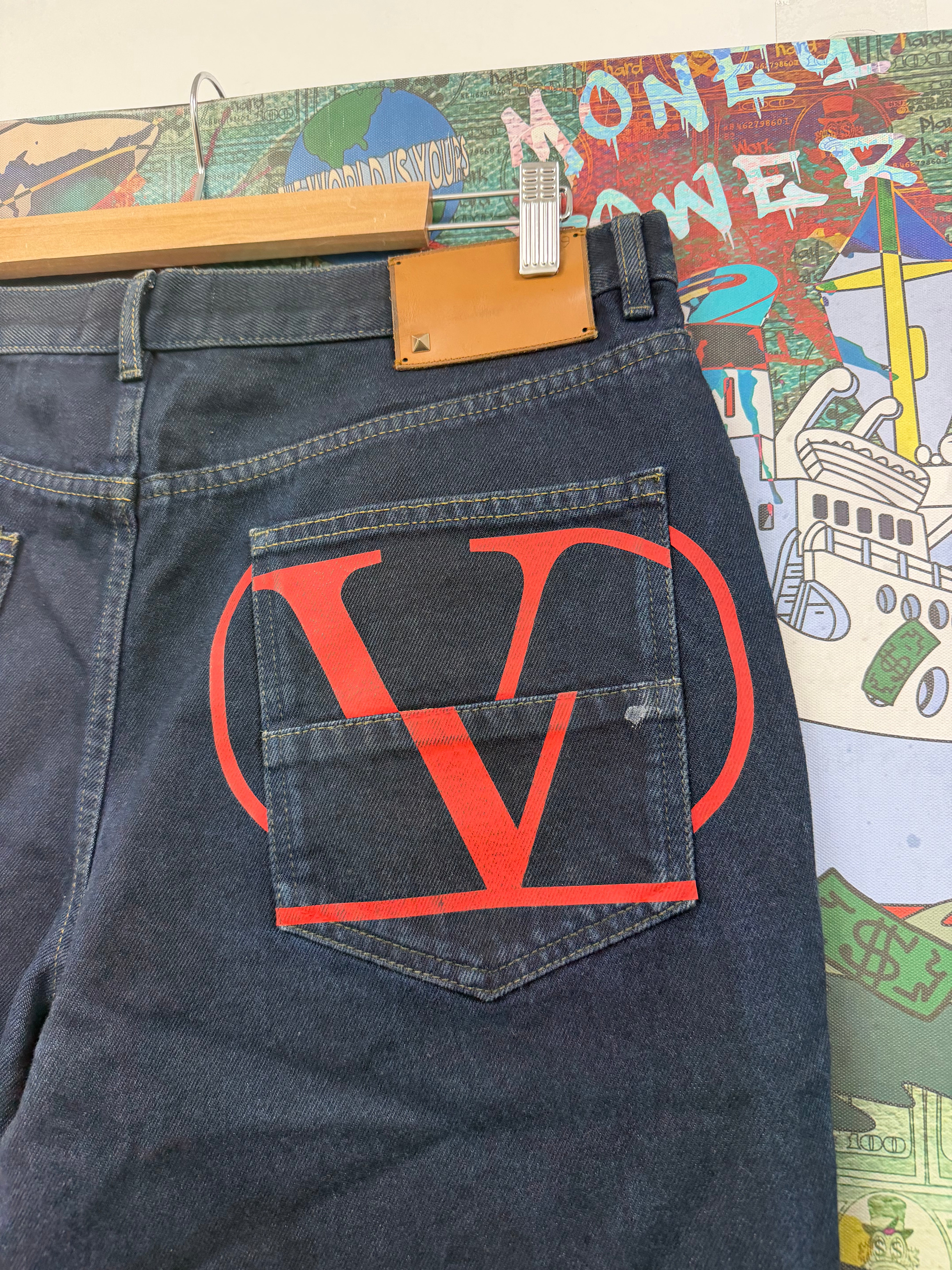 Valentino Black Red Back Pocket Logo Jeans