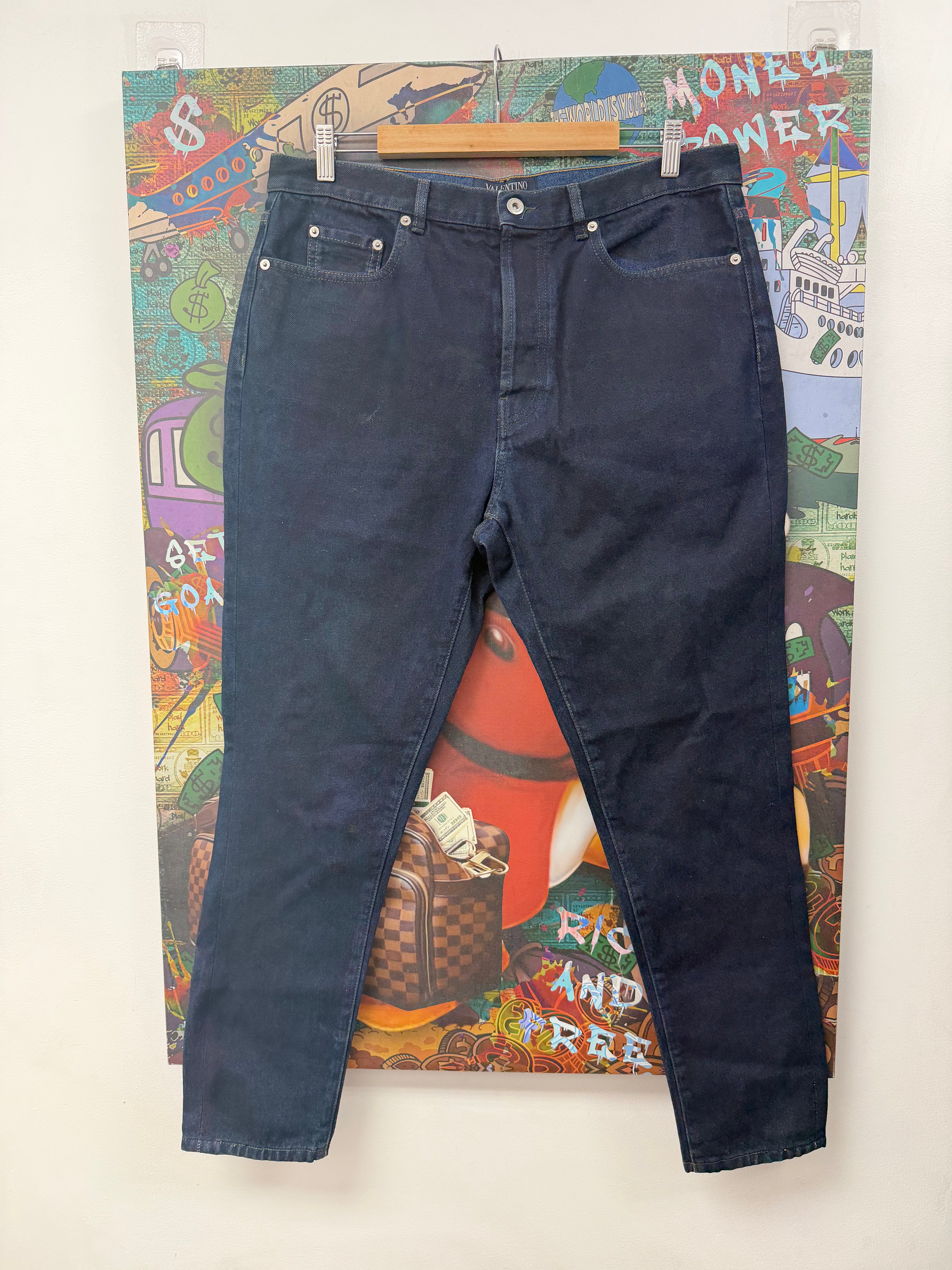 Valentino Black Red Back Pocket Logo Jeans