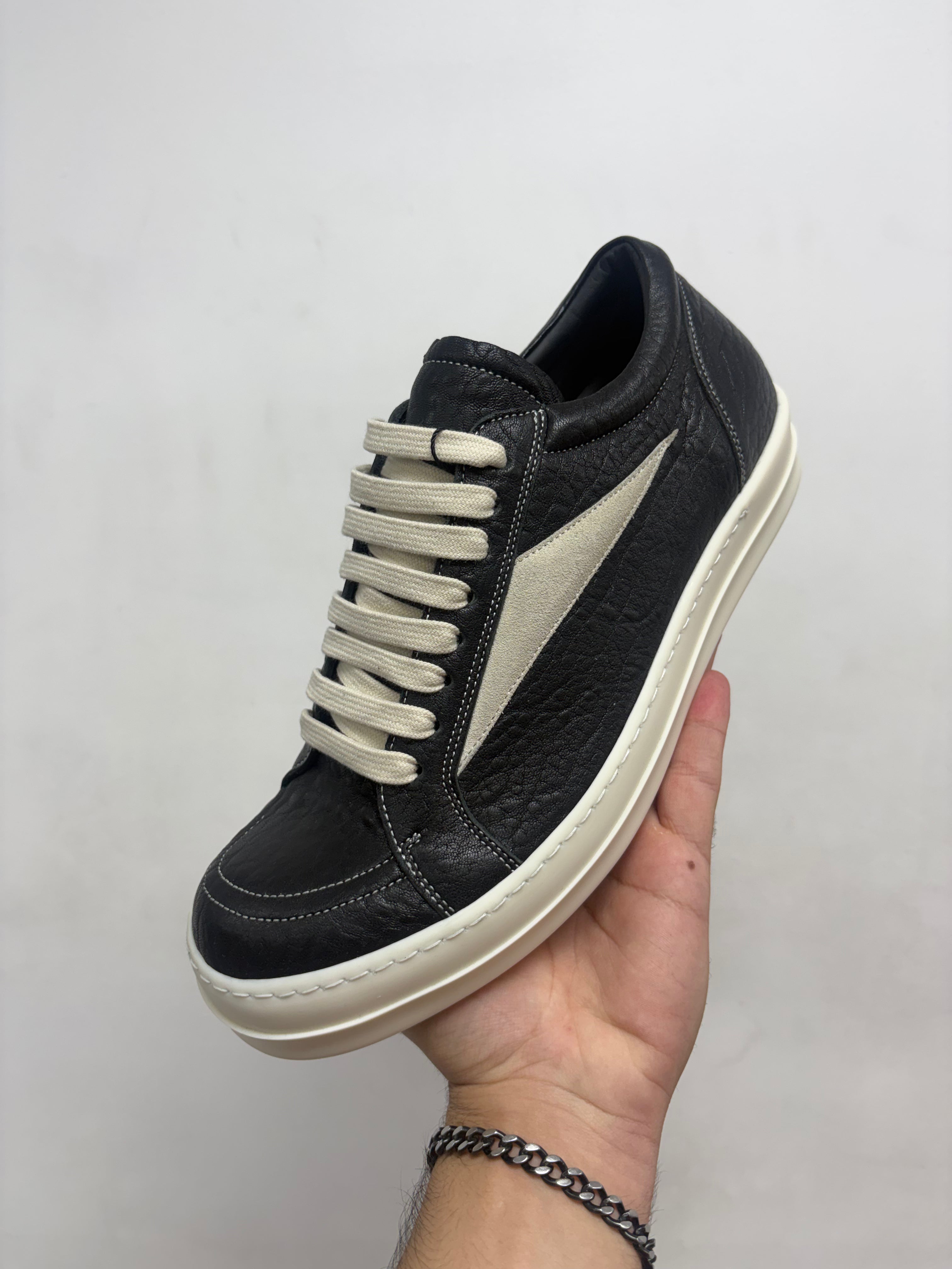 Rick Owens Black & Milk Tumble Leather Vintage Mainline Sneakers