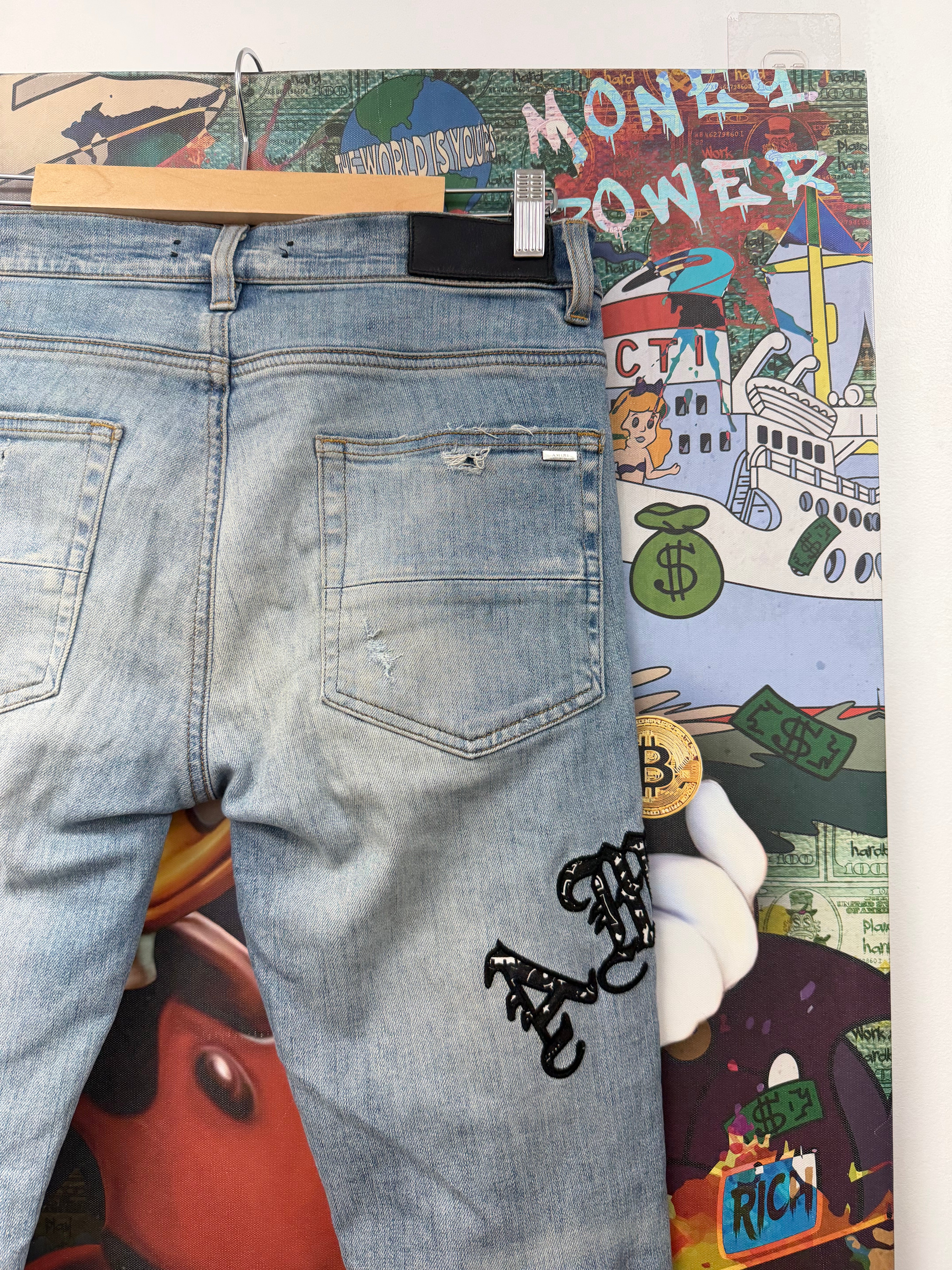 Amiri Light Wash Old English Jeans