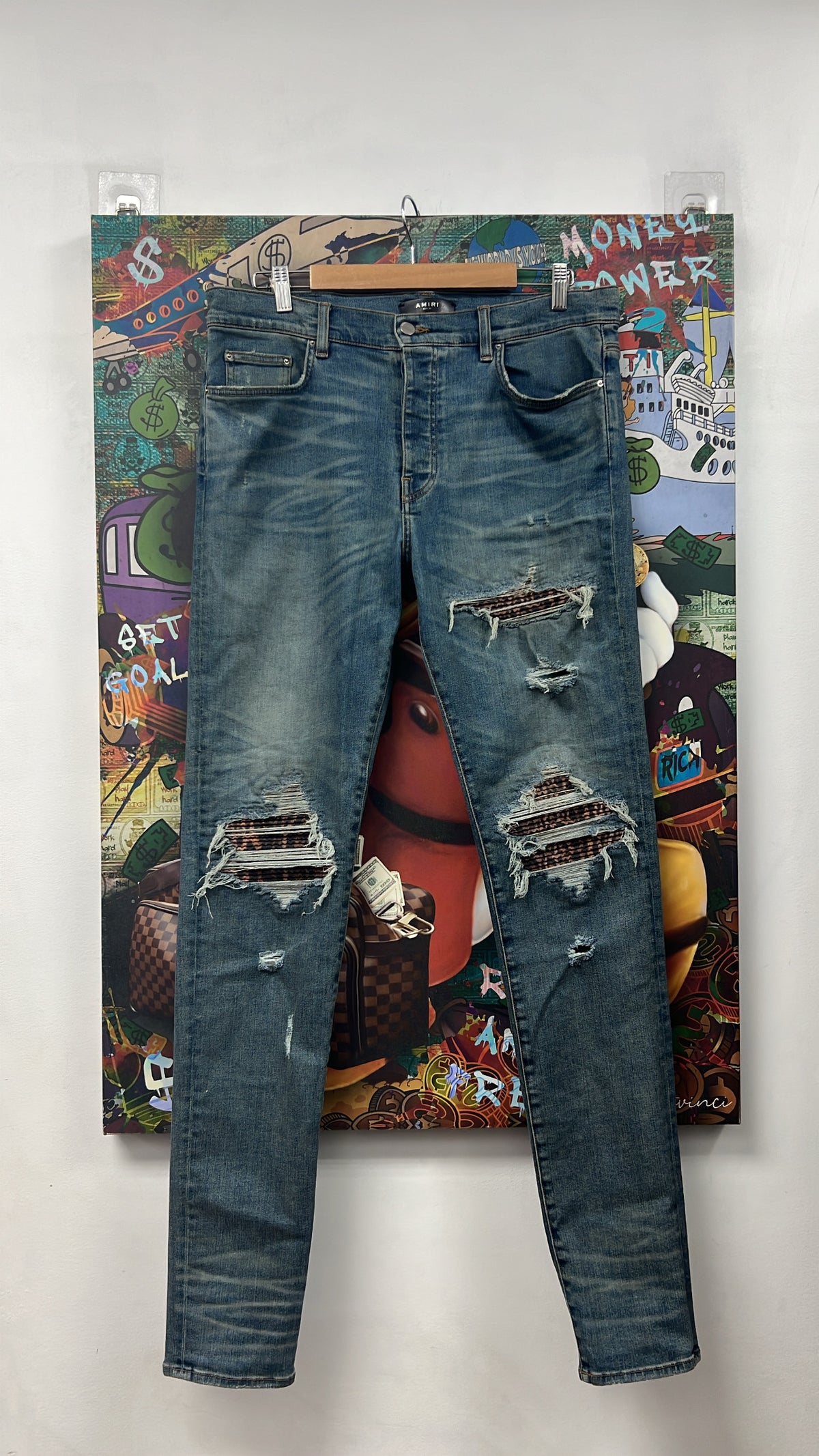 Amiri MX1 Deep Indigo Brown Tie Dye Patch Jeans
