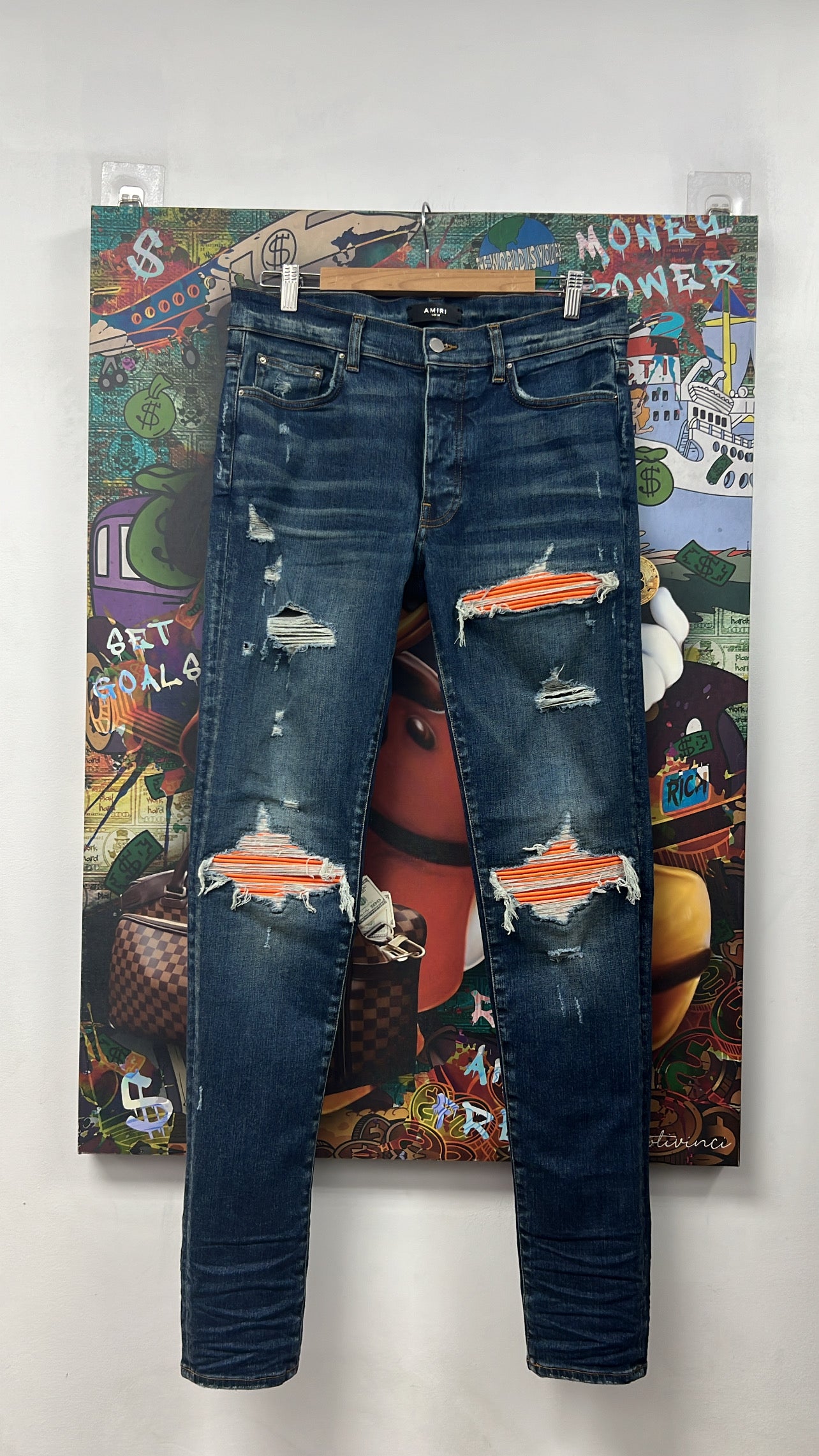 Amiri MX1 Deep Classic Orange Suede Patch Jeans