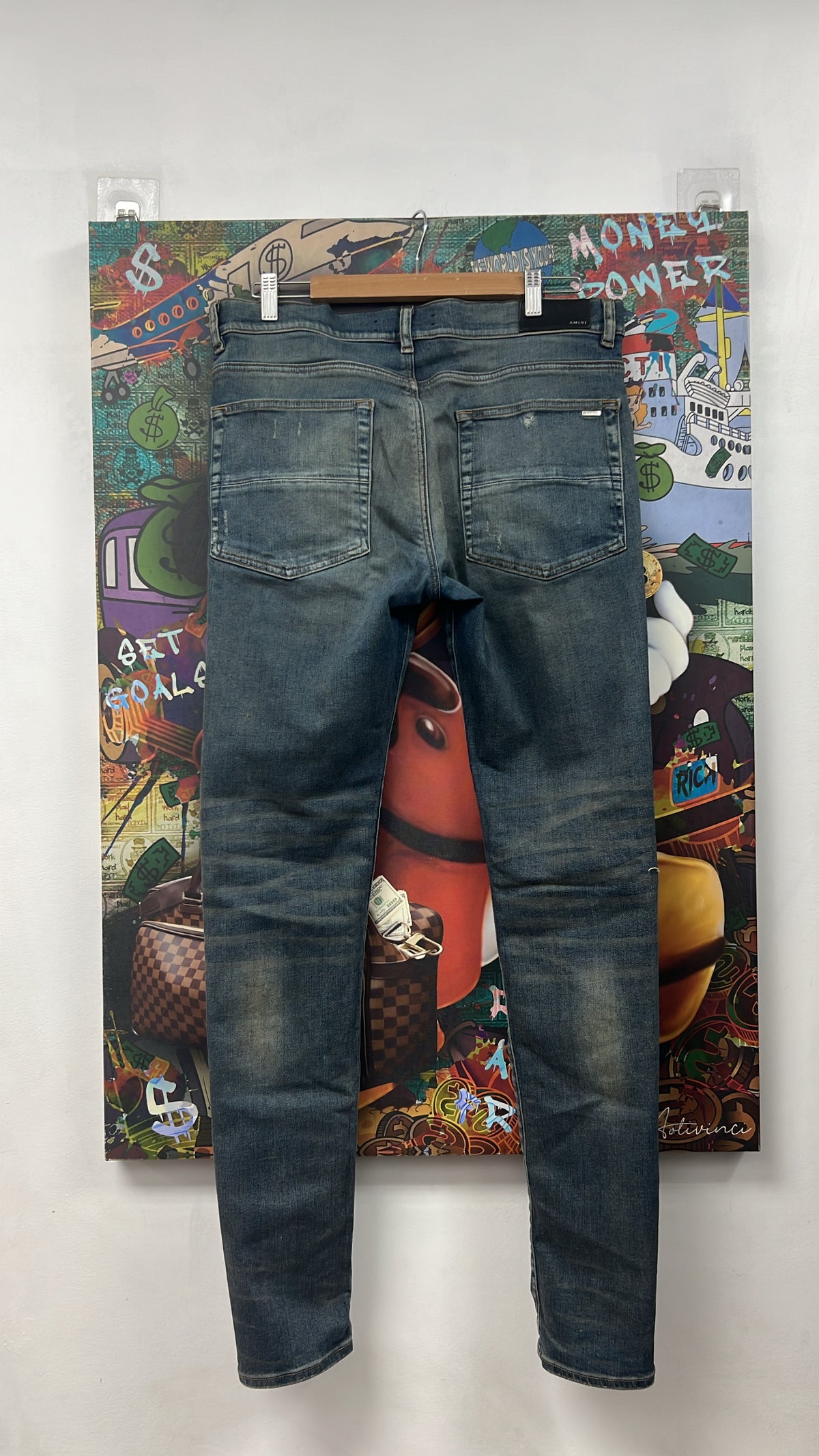 Amiri MX1 Deep Indigo Yellow Suede Patch Jeans