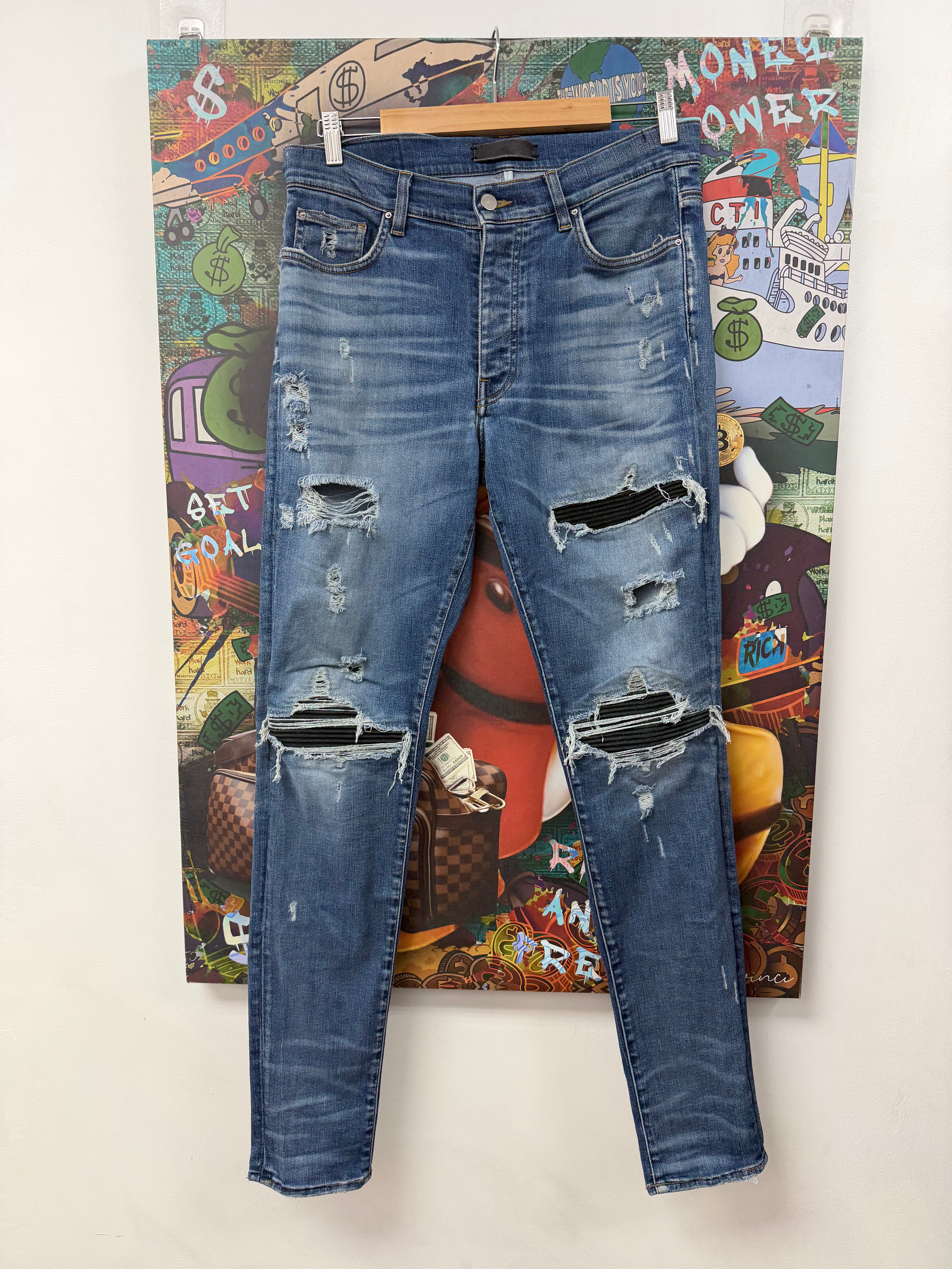 Amiri MX1 Deep Classic Black Suede Patch Jeans
