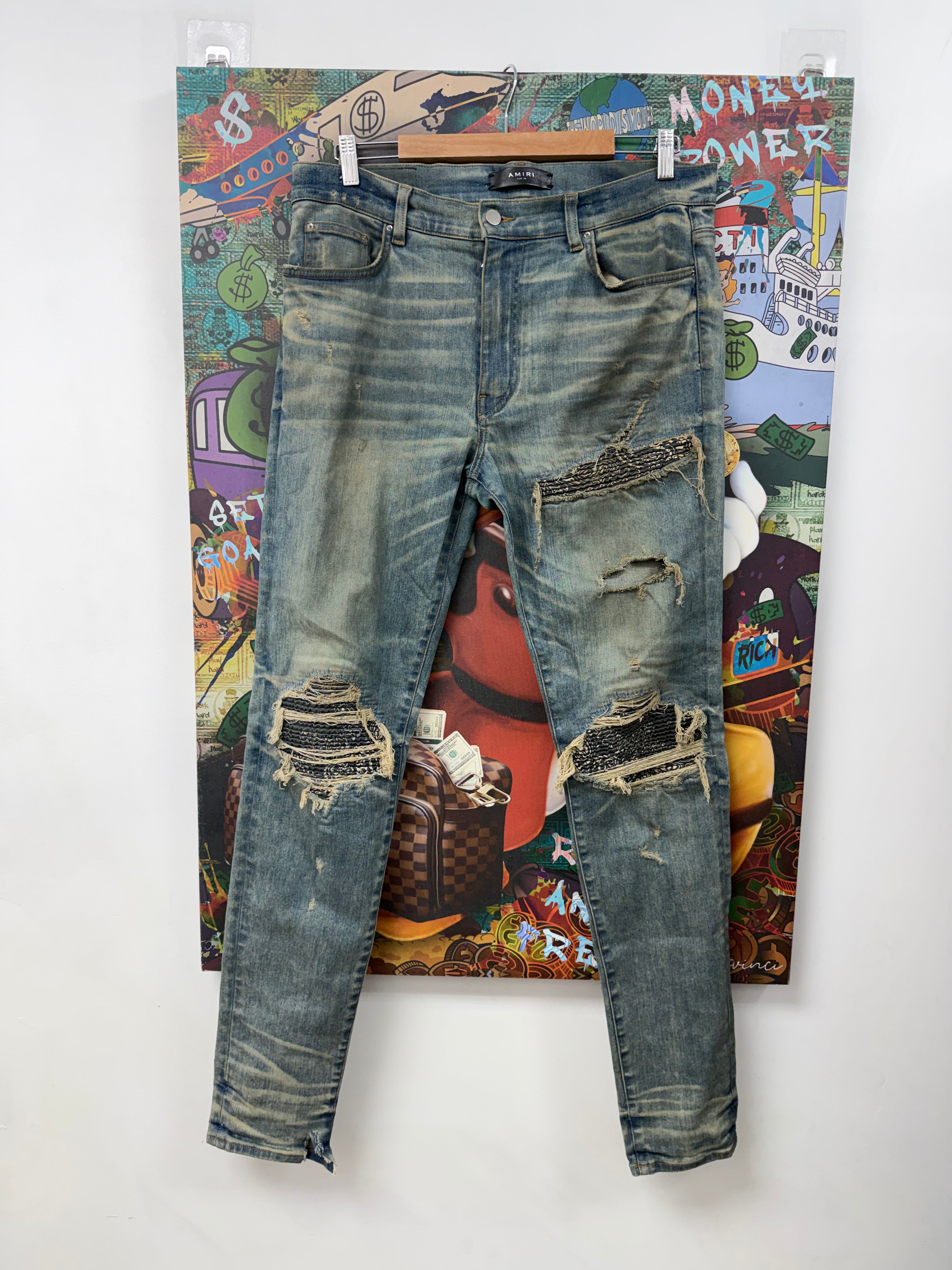 Amiri MX1 Aged Wash Black Bandana (Zipper) Patch Jeans
